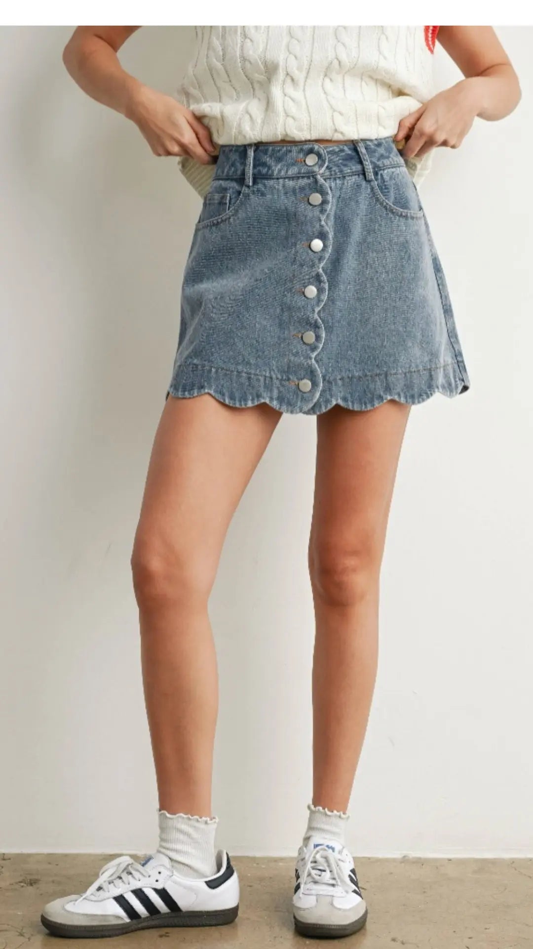 Scallop Edge Button - Up Denim Skirt - U Pretty Things