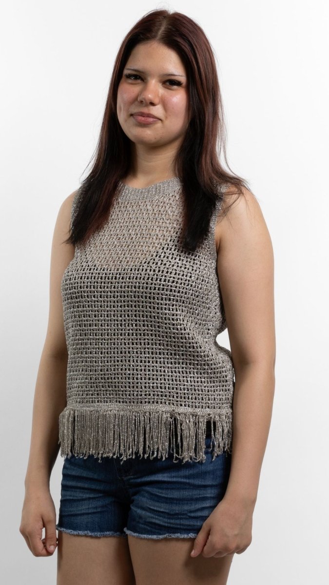 Silver Open-Knit Fringe Tank - U Pretty Things