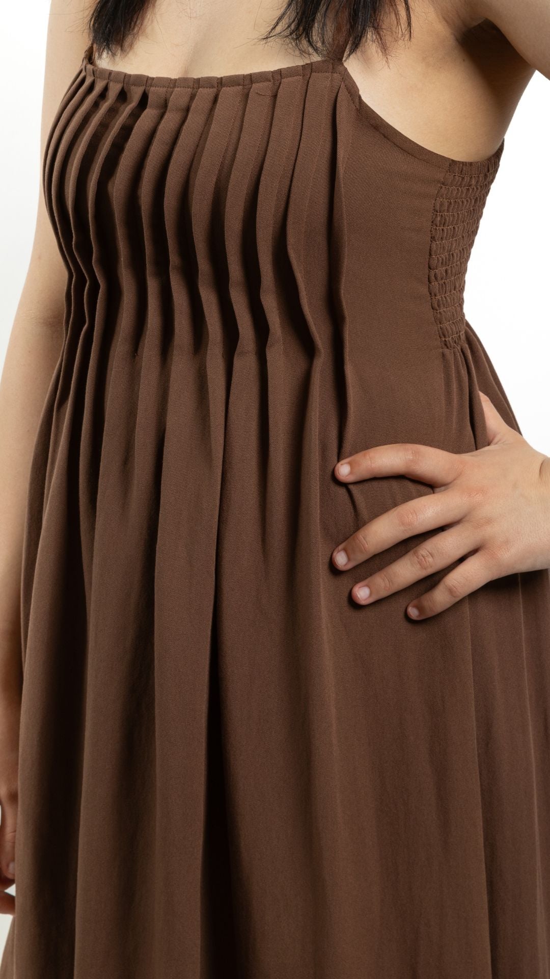 Chocolate Pintuck Midi Sundress