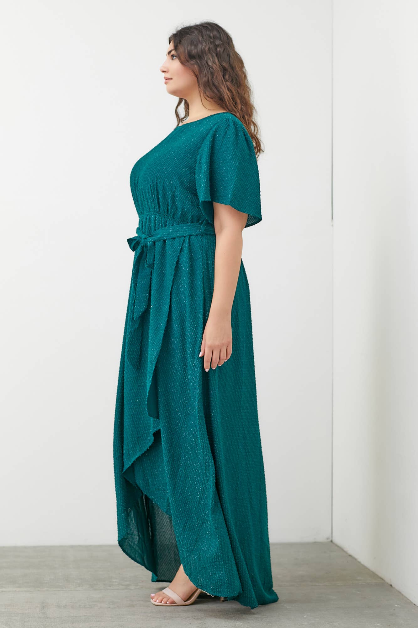 Plus-size woven texture midi dress for formal and casual wear