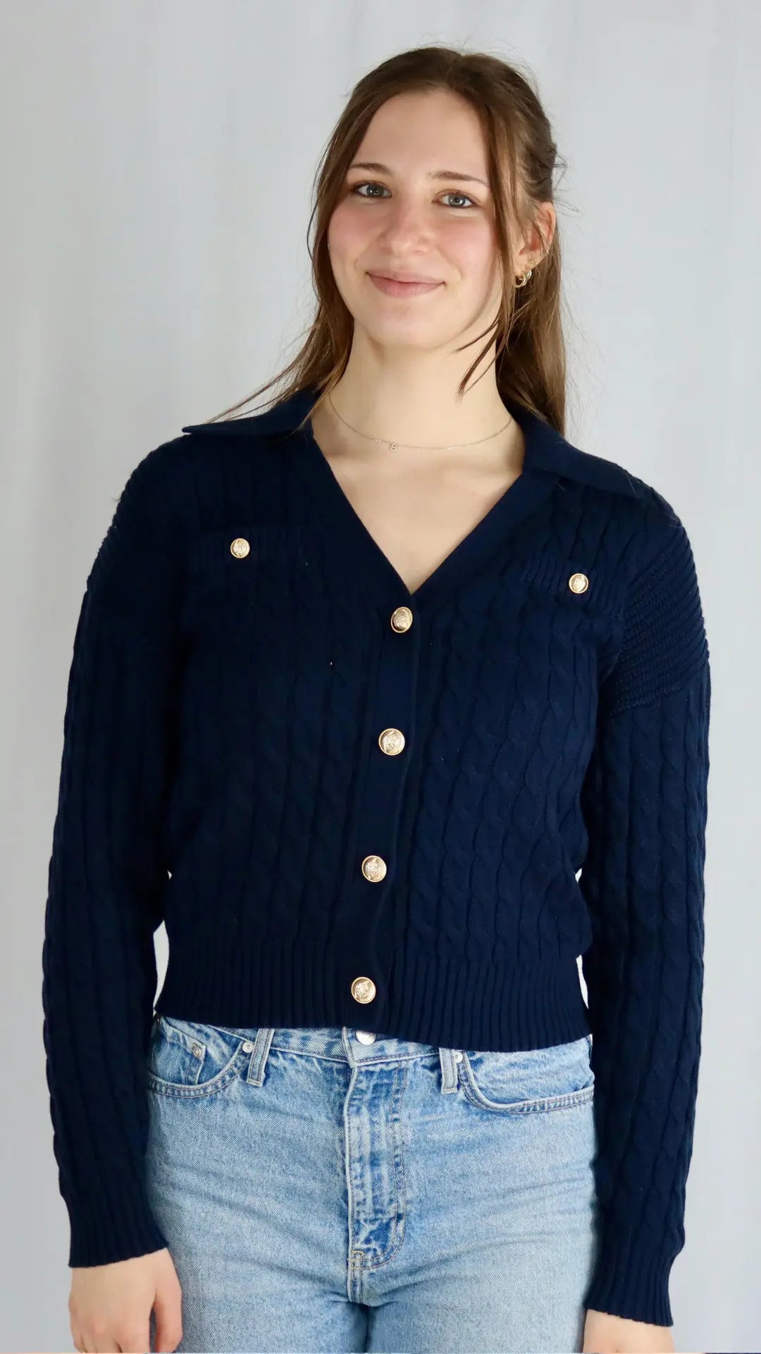 Navy & Nice Cable Knit Cardigan - U Pretty Things