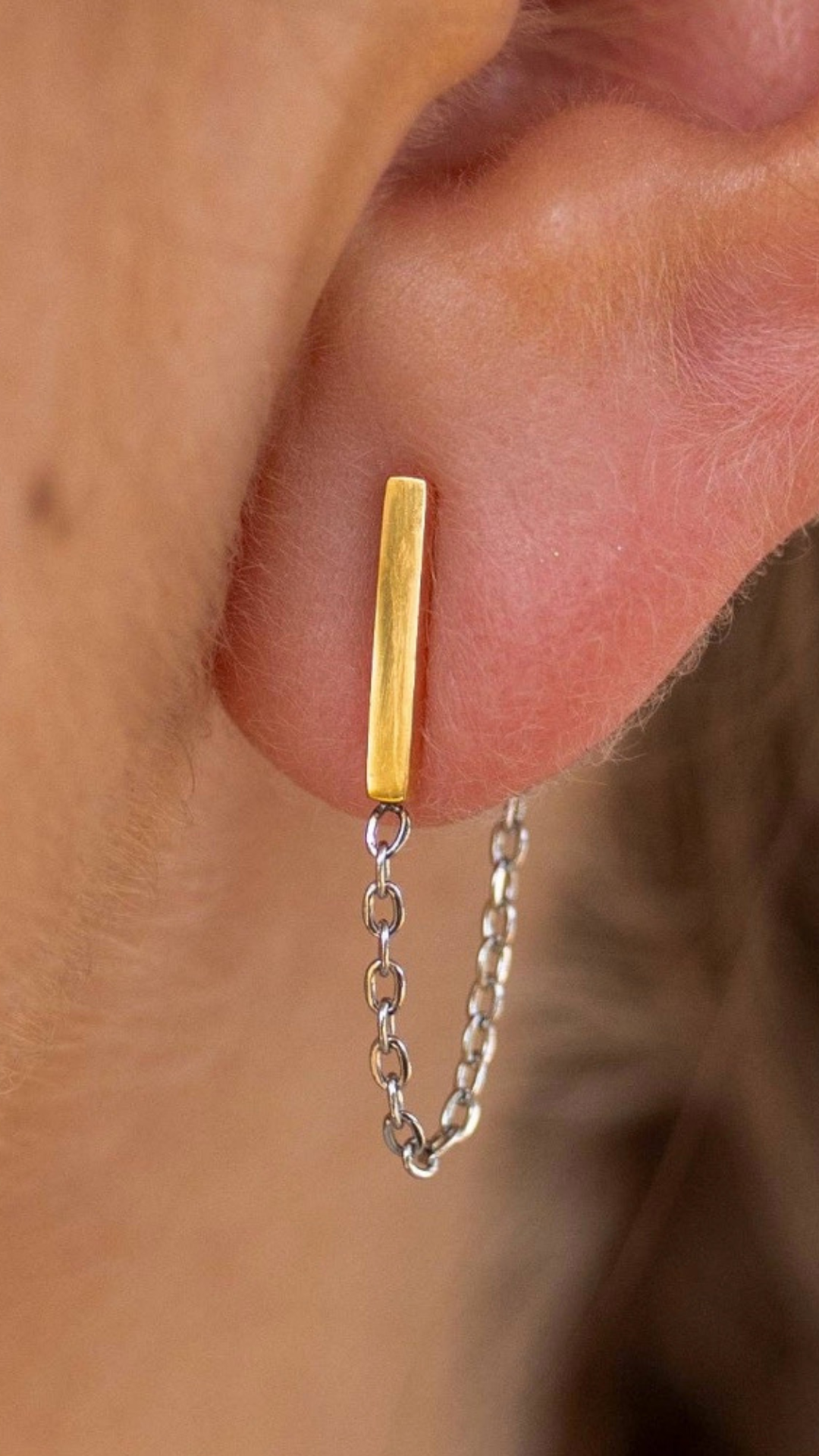 Gold and silver chain stud earings