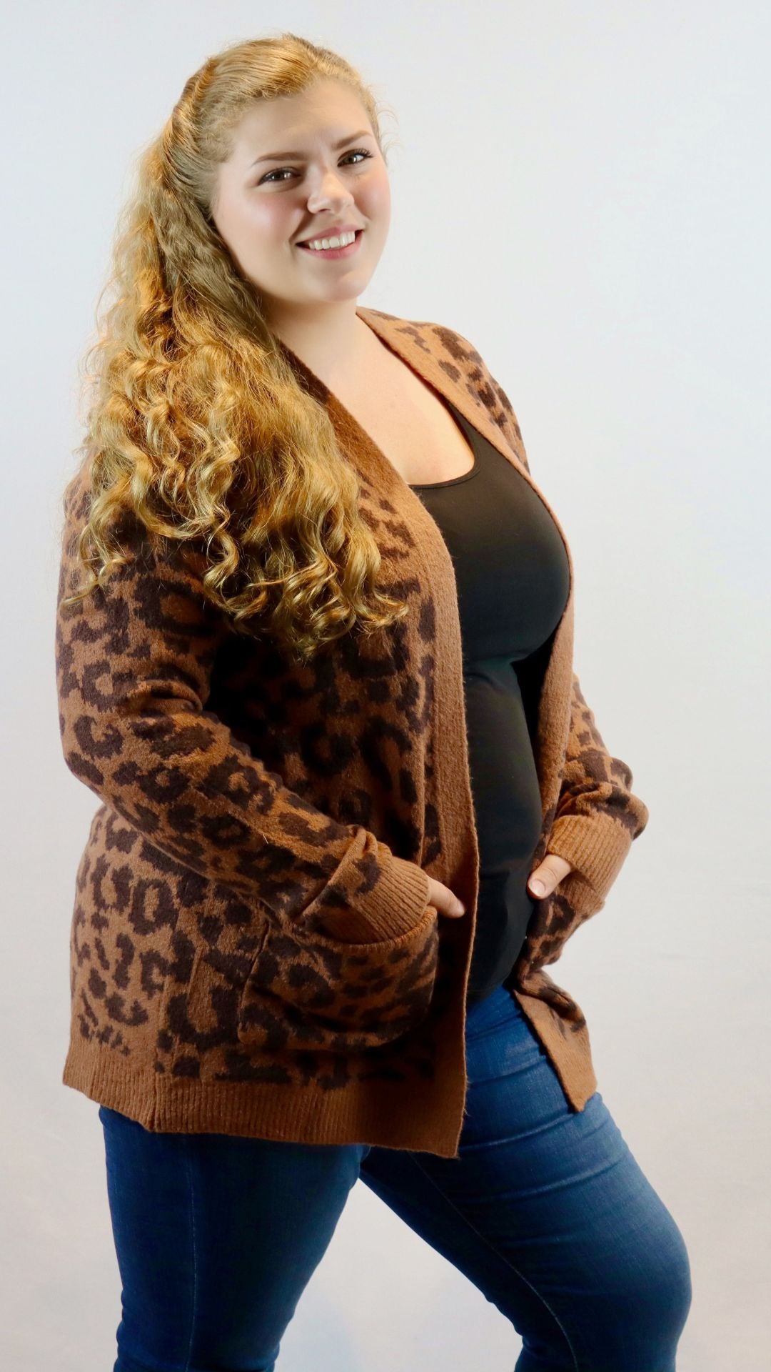 open front leopard cardigan