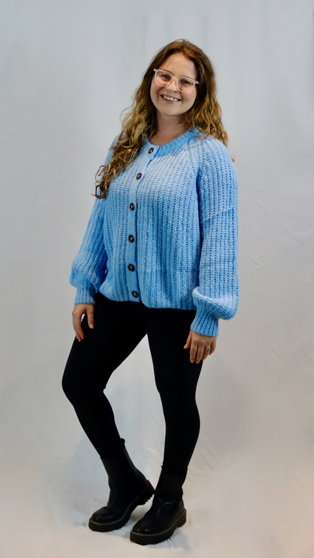 light blue button cardigan