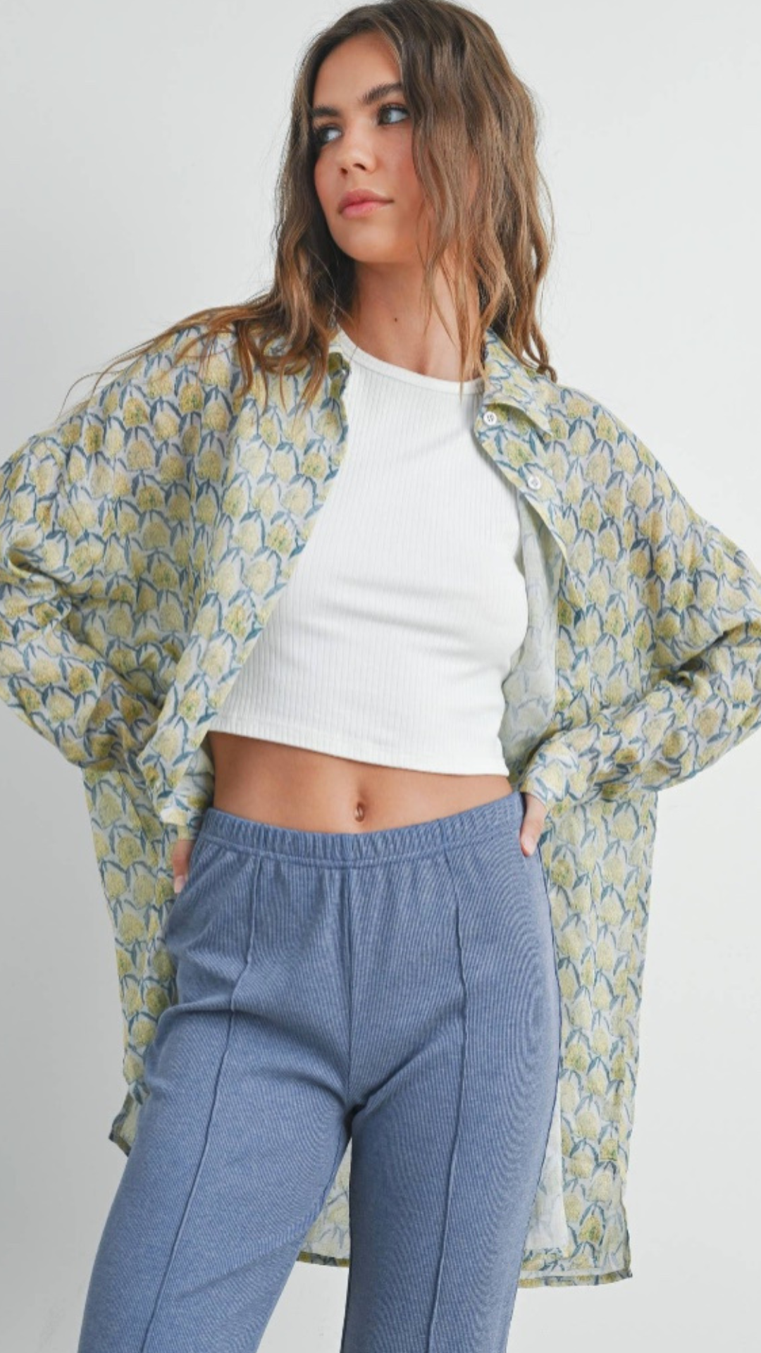 Oversized floral button down top