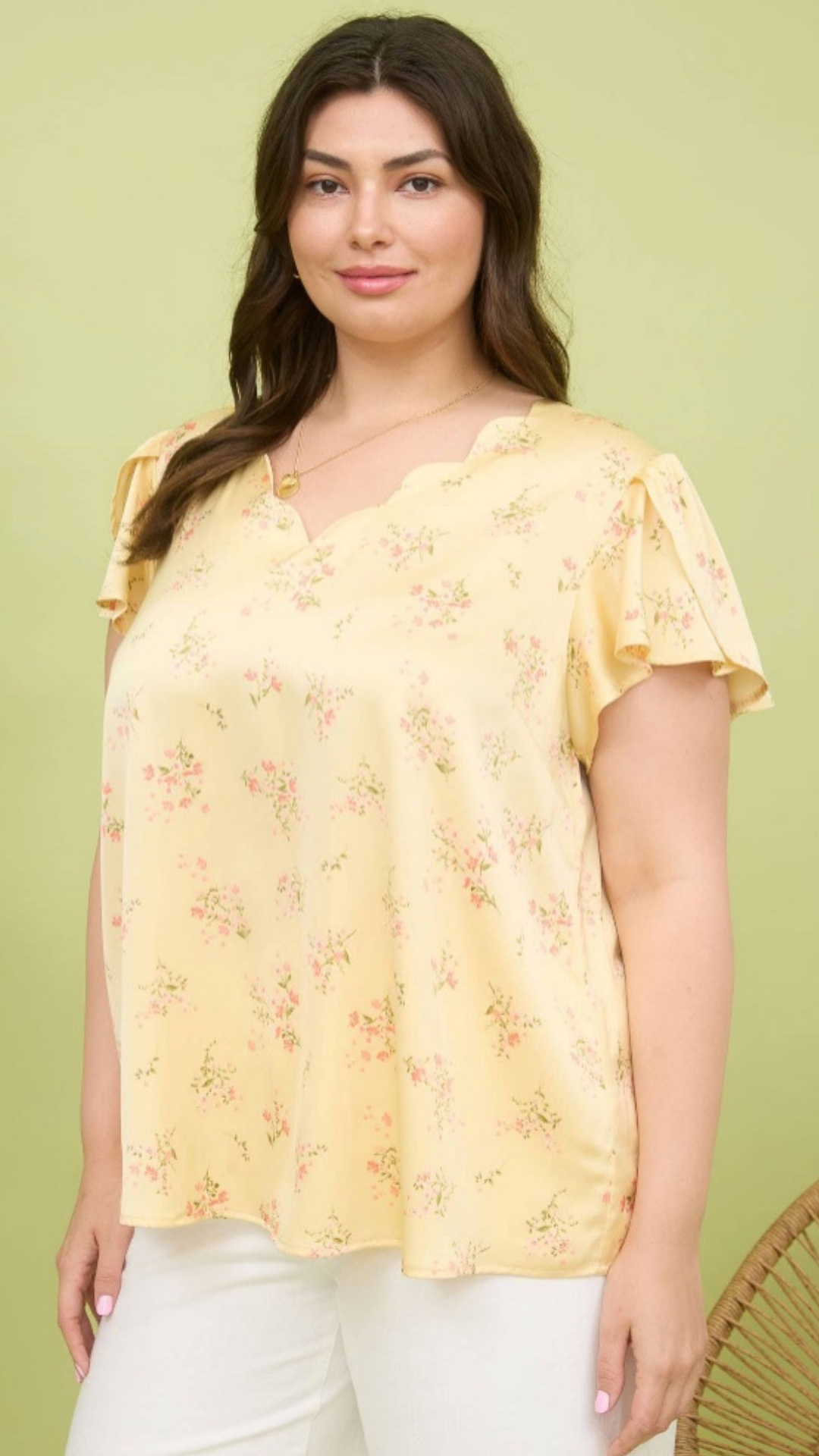 butter yellow plus size floral top