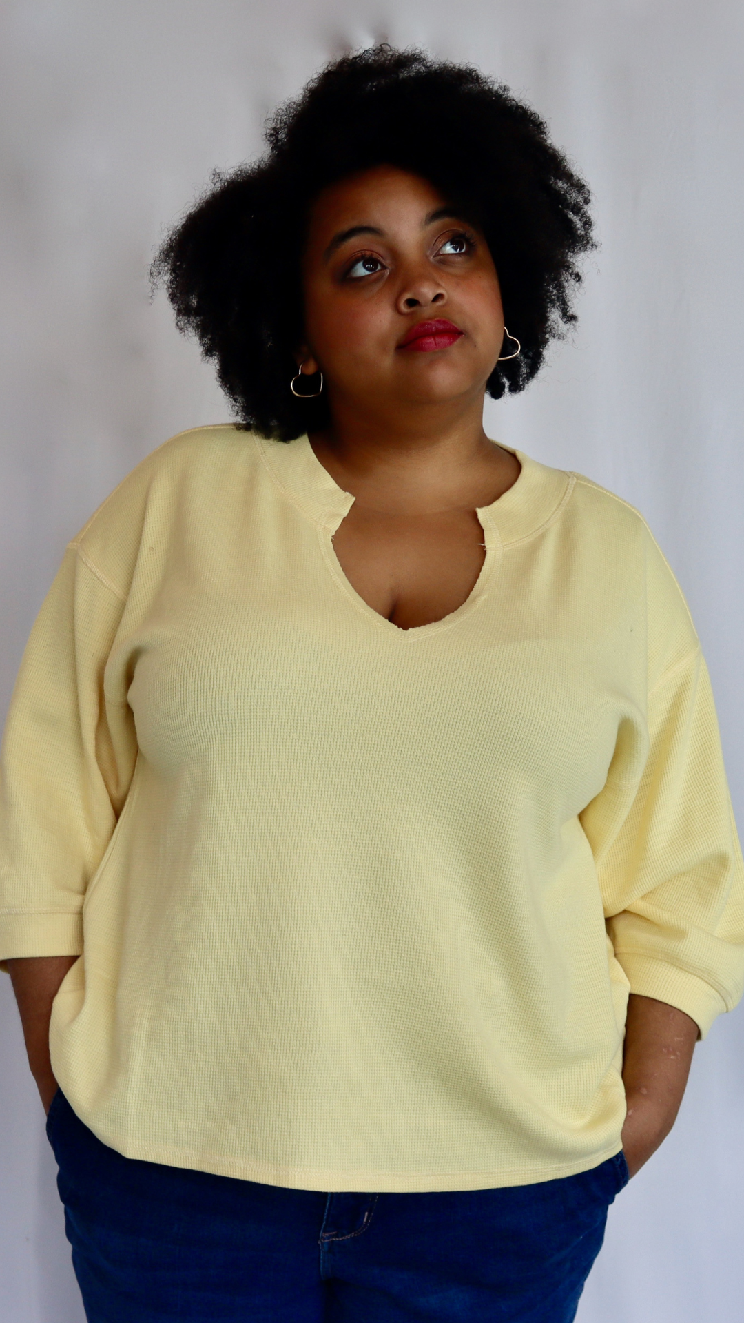 plus size butter yellow knit top