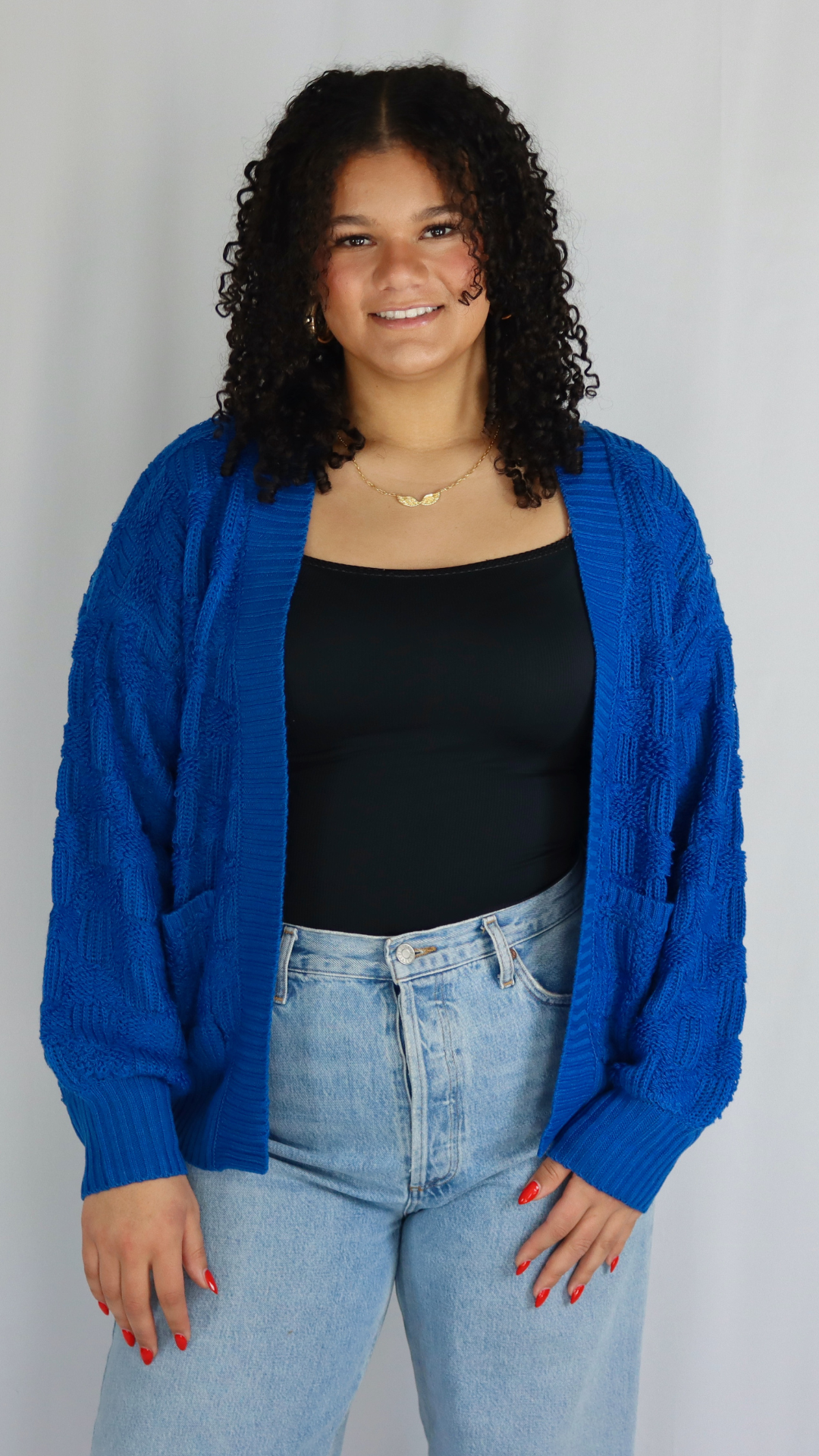 Royal blue checkered cardigan