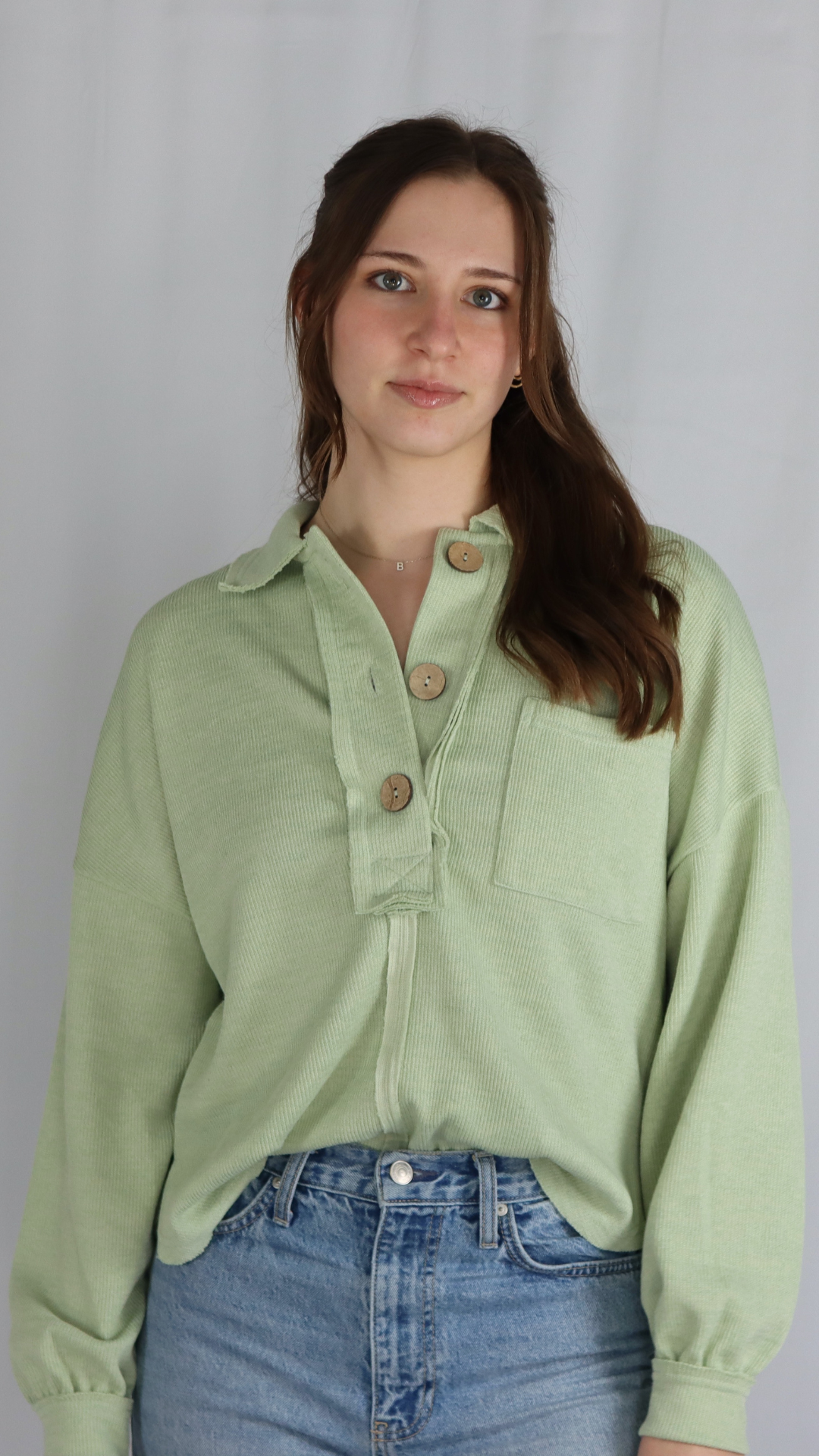 light green long sleeve button shirt