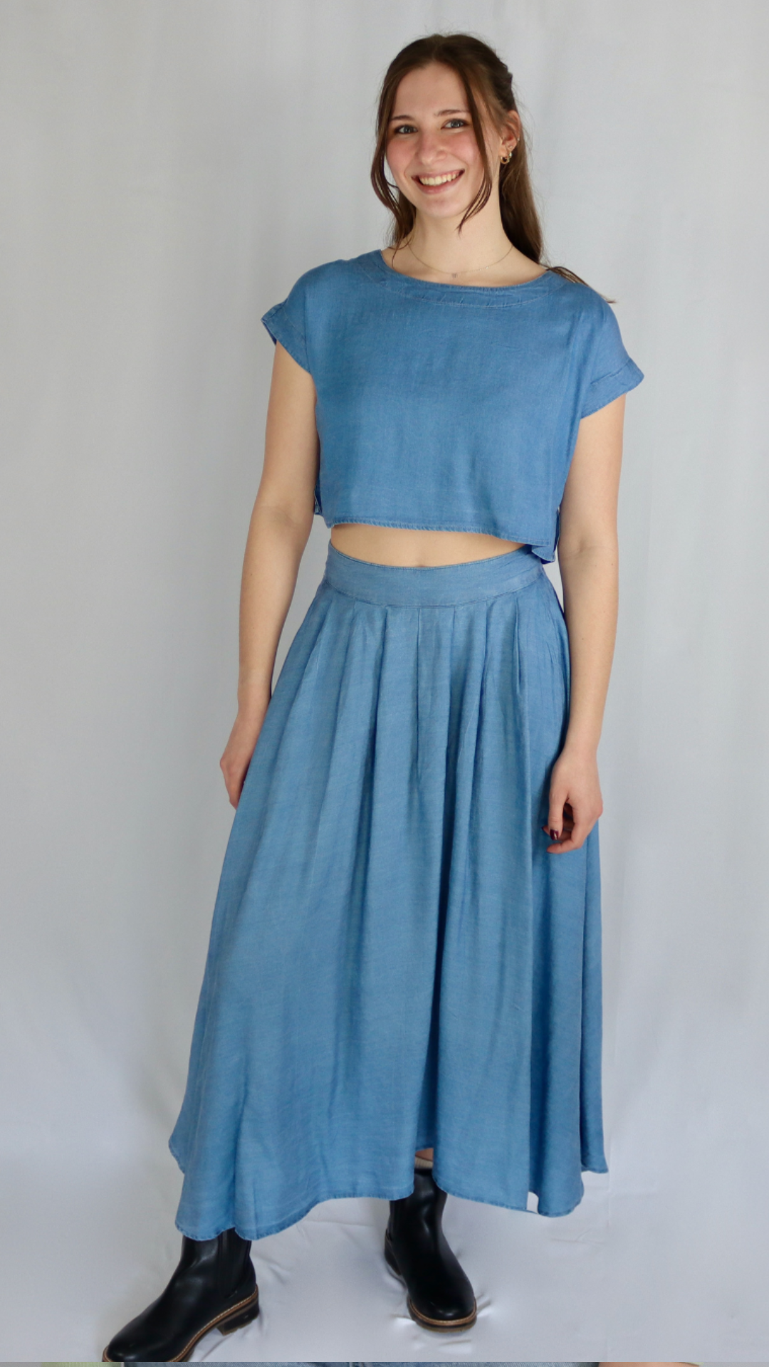 chambray matching top and skirt set