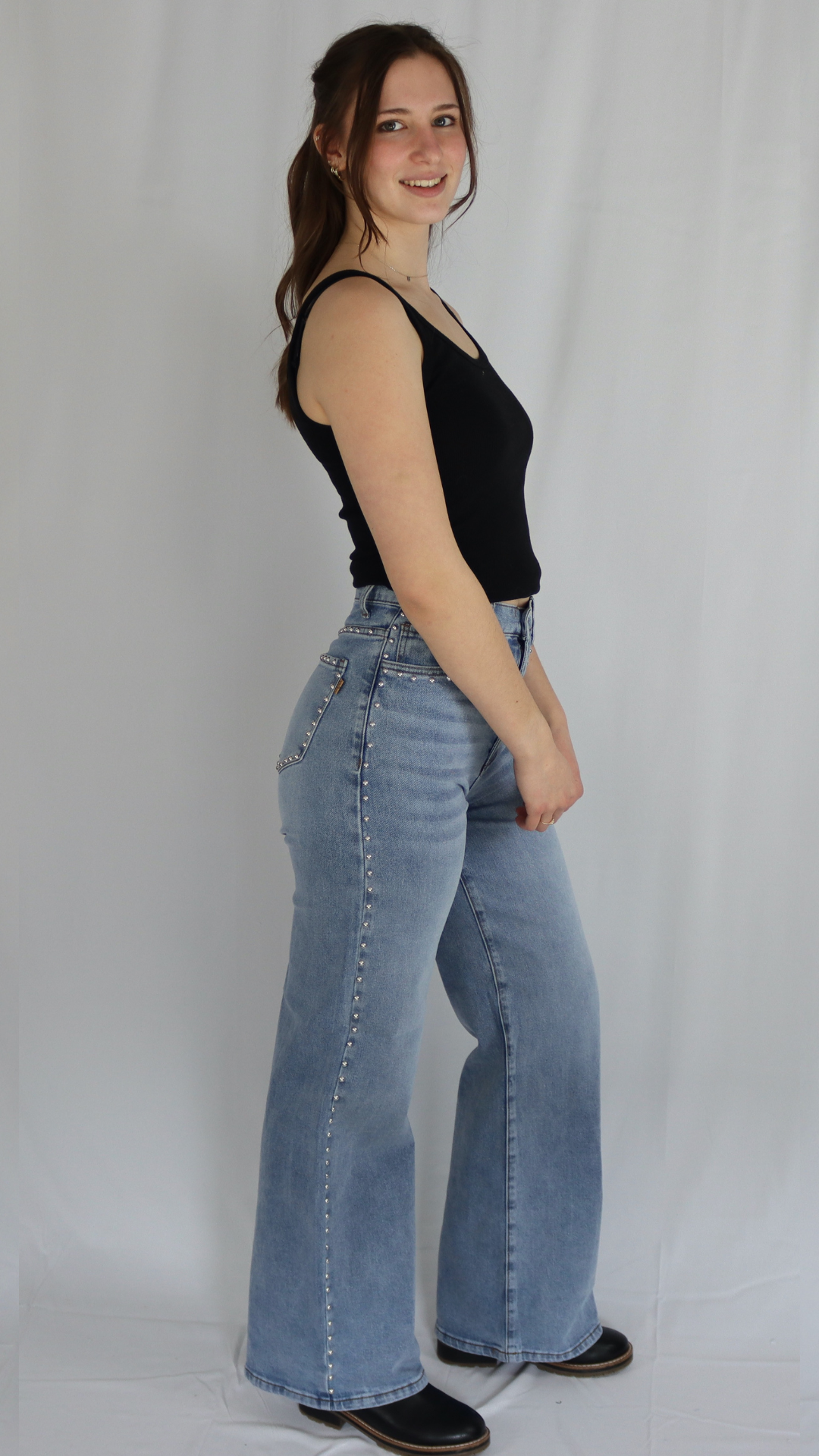 studded wide leg jeans