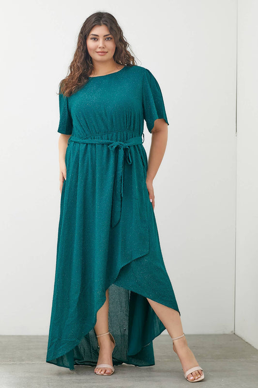 Plus-size woven texture midi dress for formal and casual wear