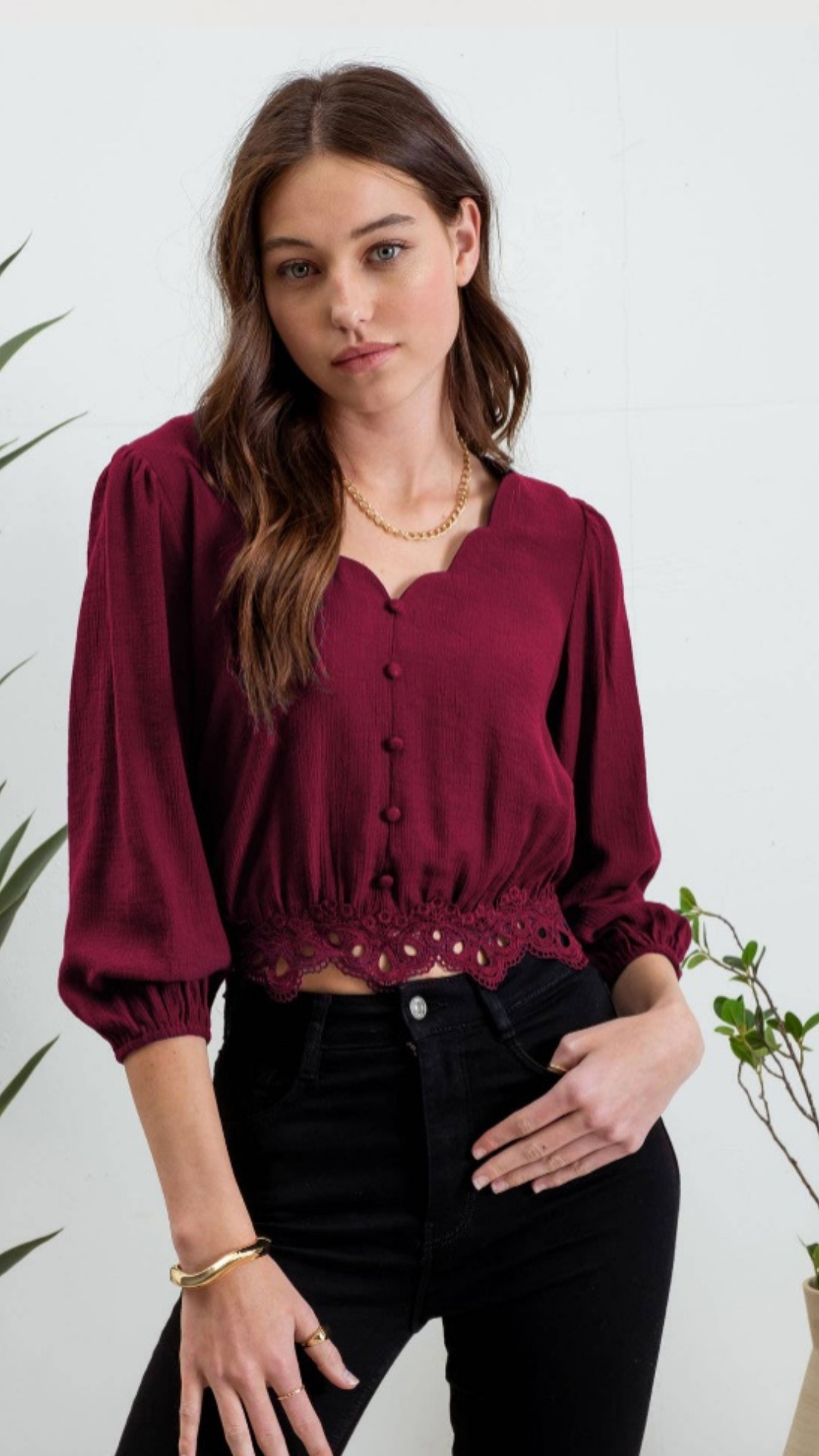 Wine Not Lace Trim Crop