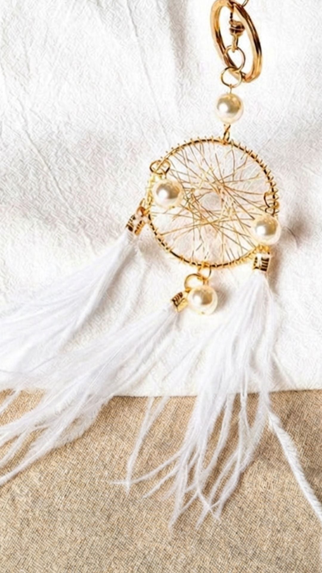 White Feather Dream Catcher Bag Charm