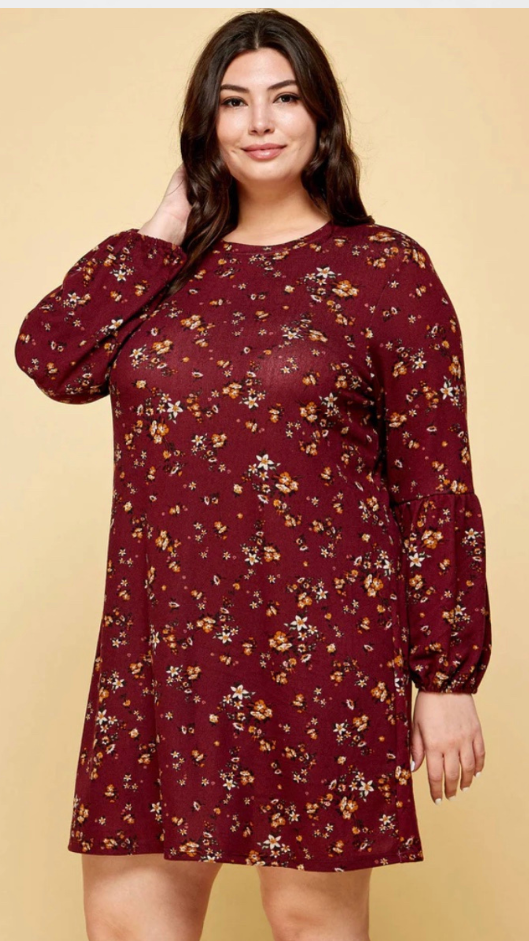 PLUS SIZE COZY FLORAL SWEATER DRESS