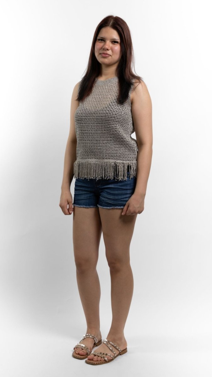 Silver Open-Knit Fringe Tank - U Pretty Things