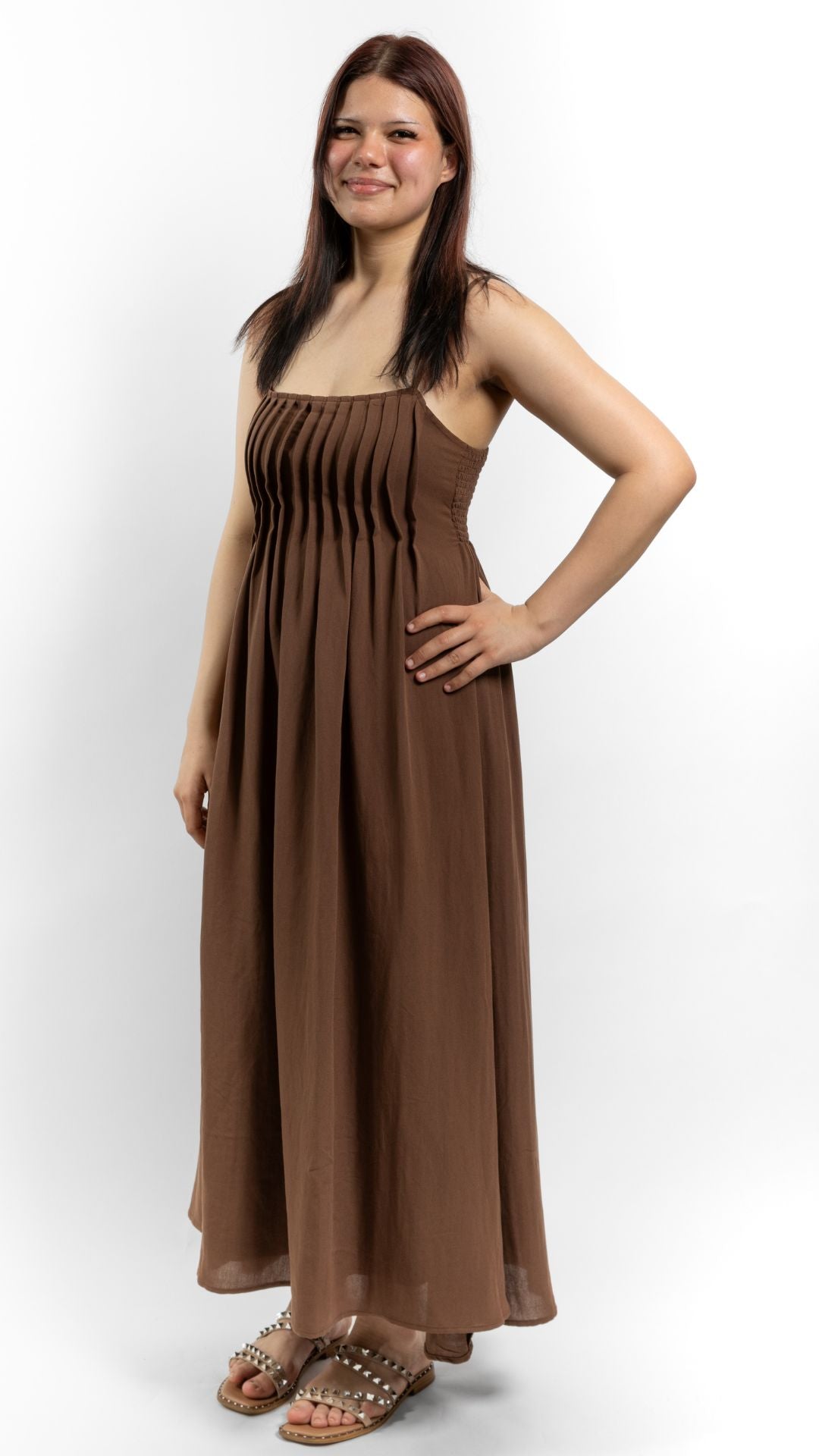 Chocolate Pintuck Midi Sundress