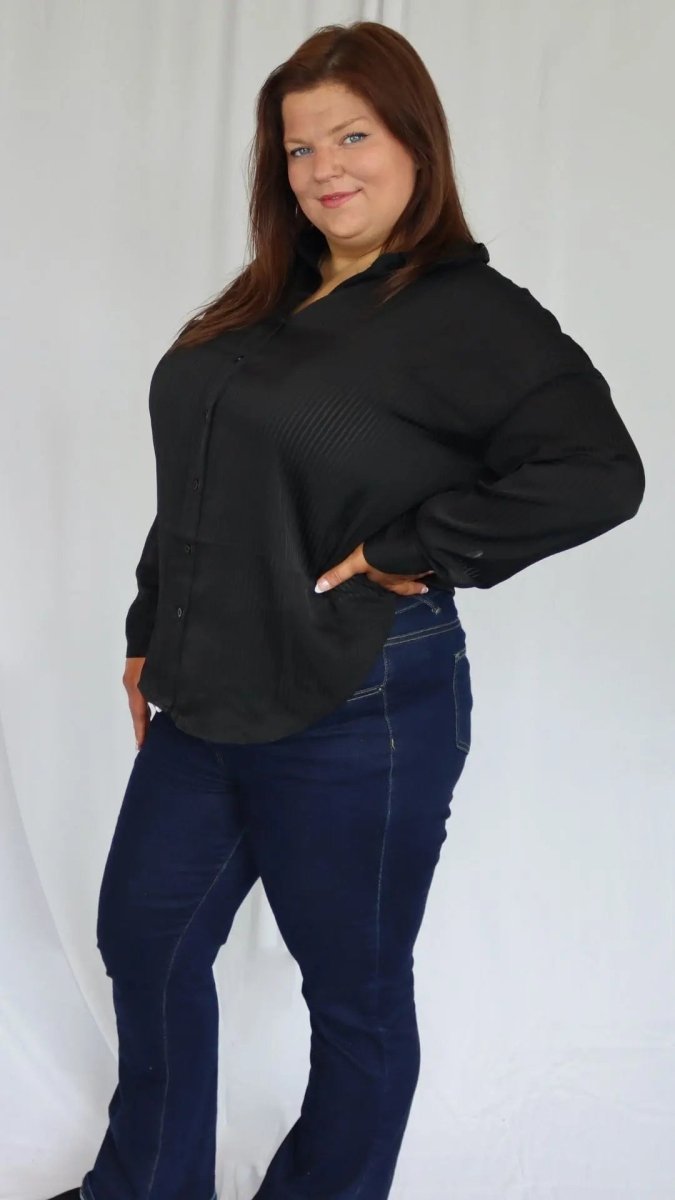 PLUS PINSTRIPE COLLARED LONG SLEEVE BUTTON DOWN - U Pretty Things