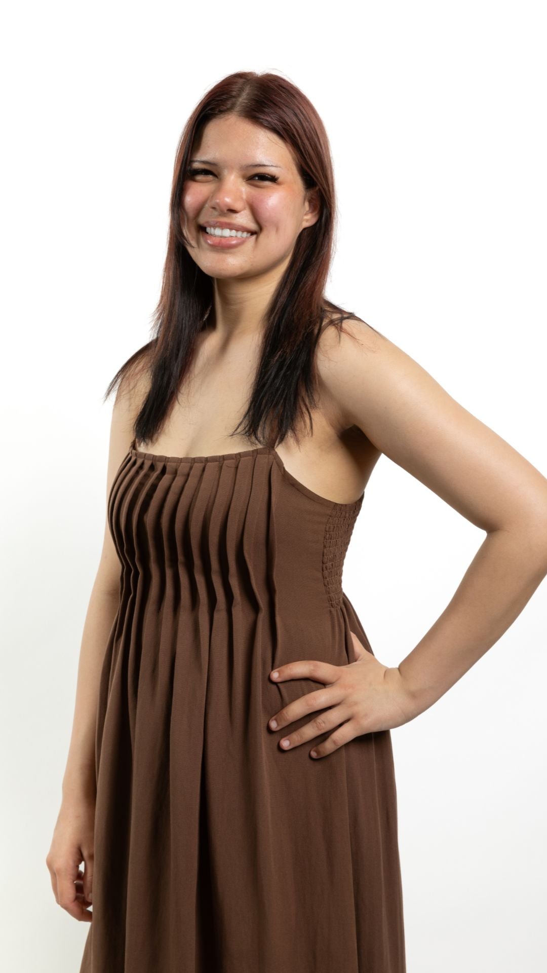 Chocolate Pintuck Midi Sundress