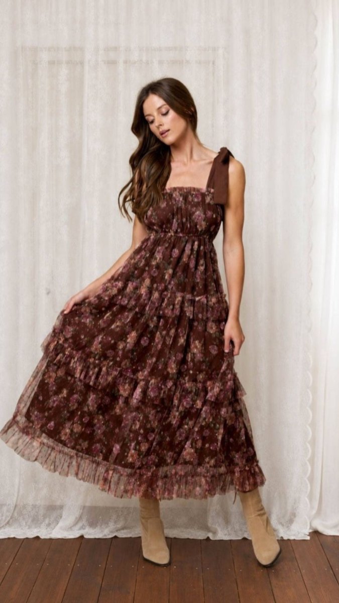 Cocoa Bloom Tiered Midi Dress - U Pretty Things