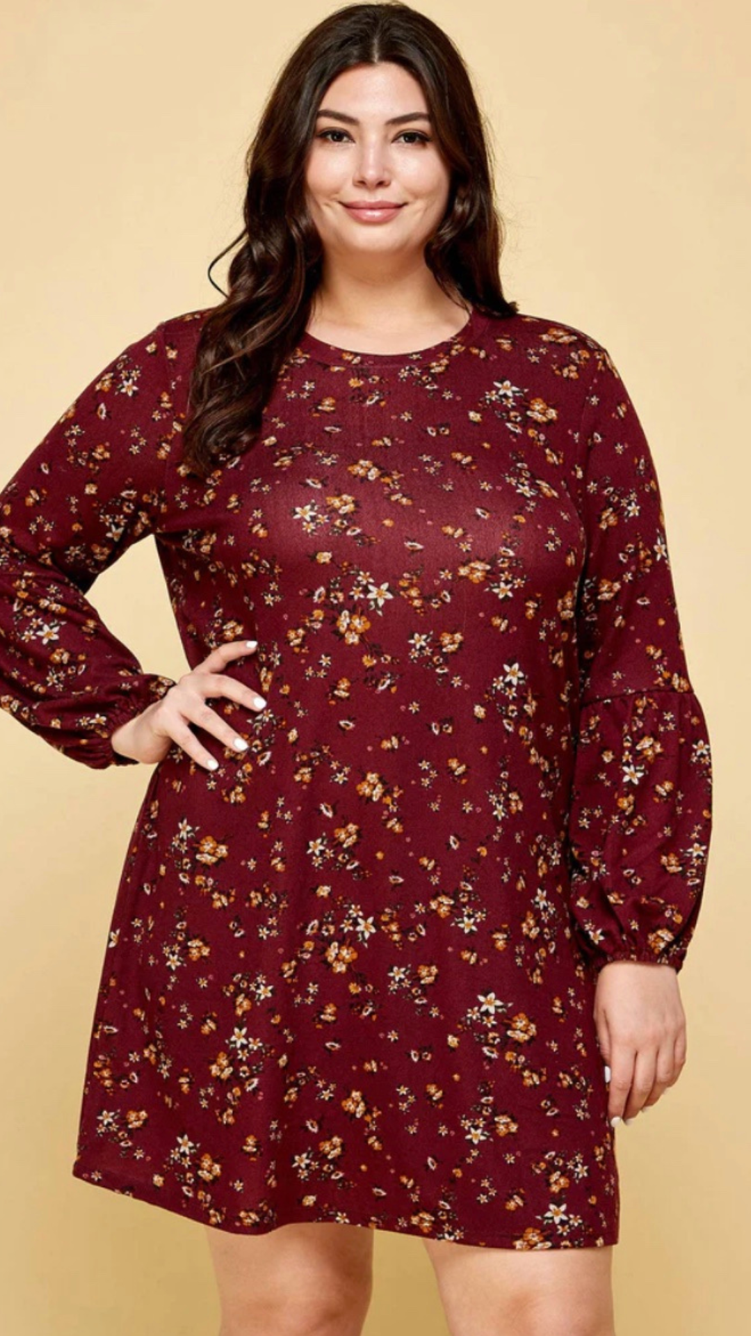 PLUS SIZE COZY FLORAL SWEATER DRESS