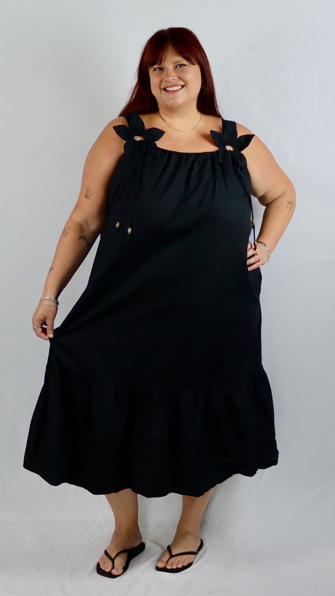 Flower Strap Poplin Dress