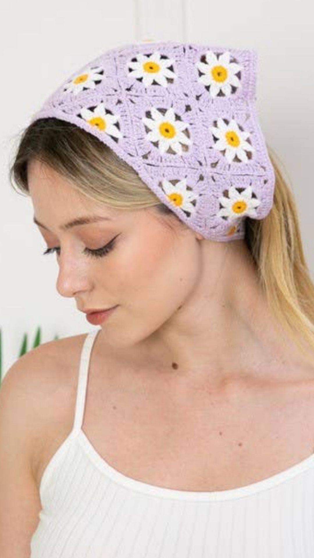 Lavender Daisy Crochet Hair Scarf