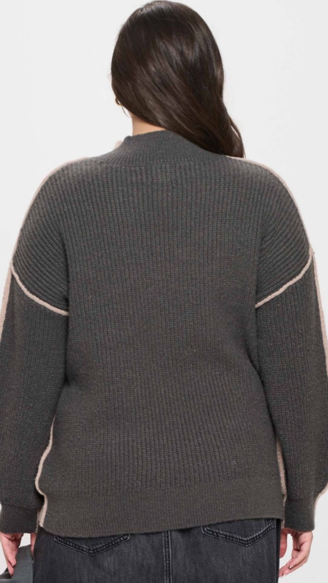 PLUS COLORBLOCK MOCK NECK EXPOSED SEAM SWEATER