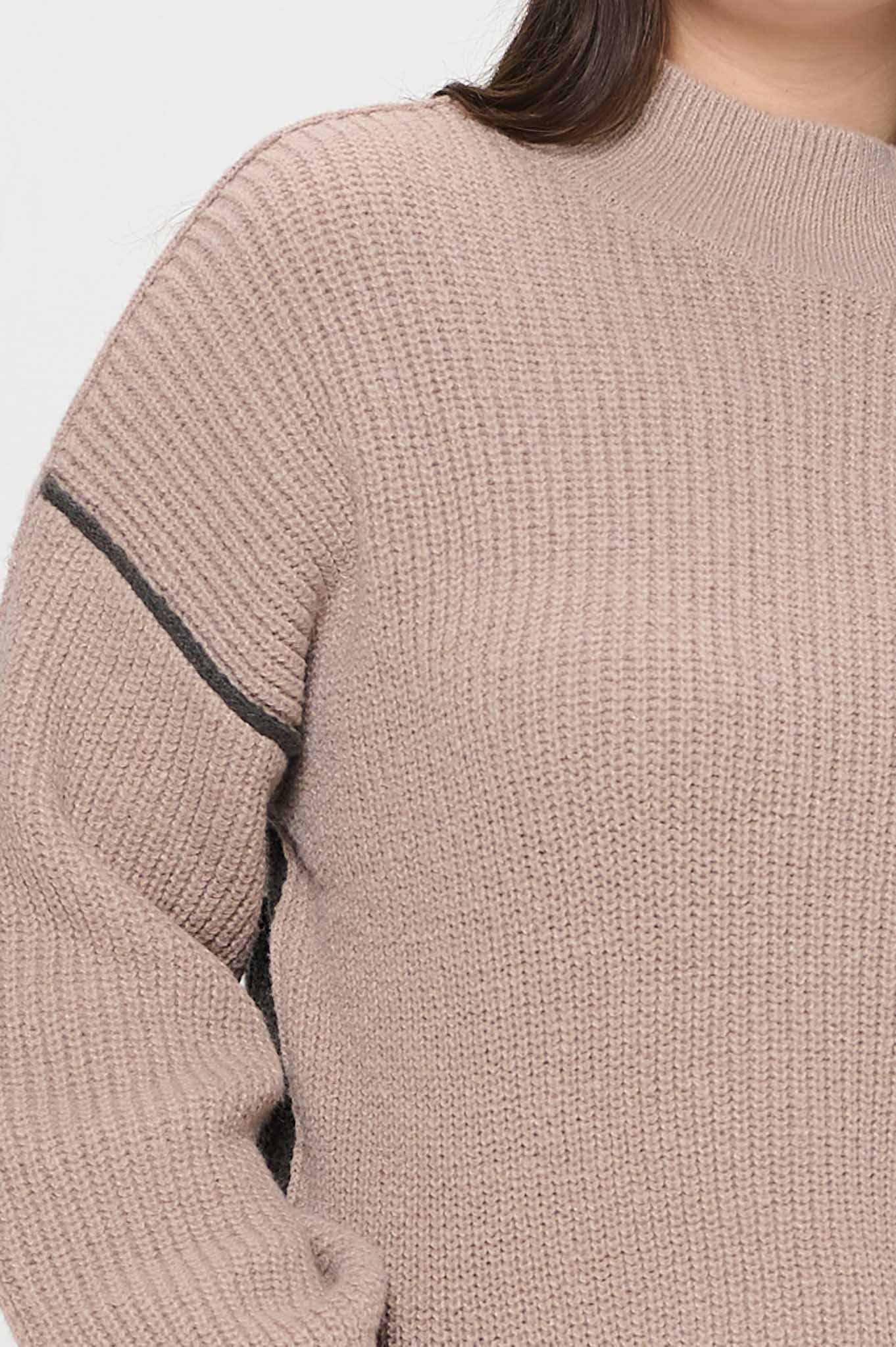 Plus-size colorblock mock neck sweater with exposed seams