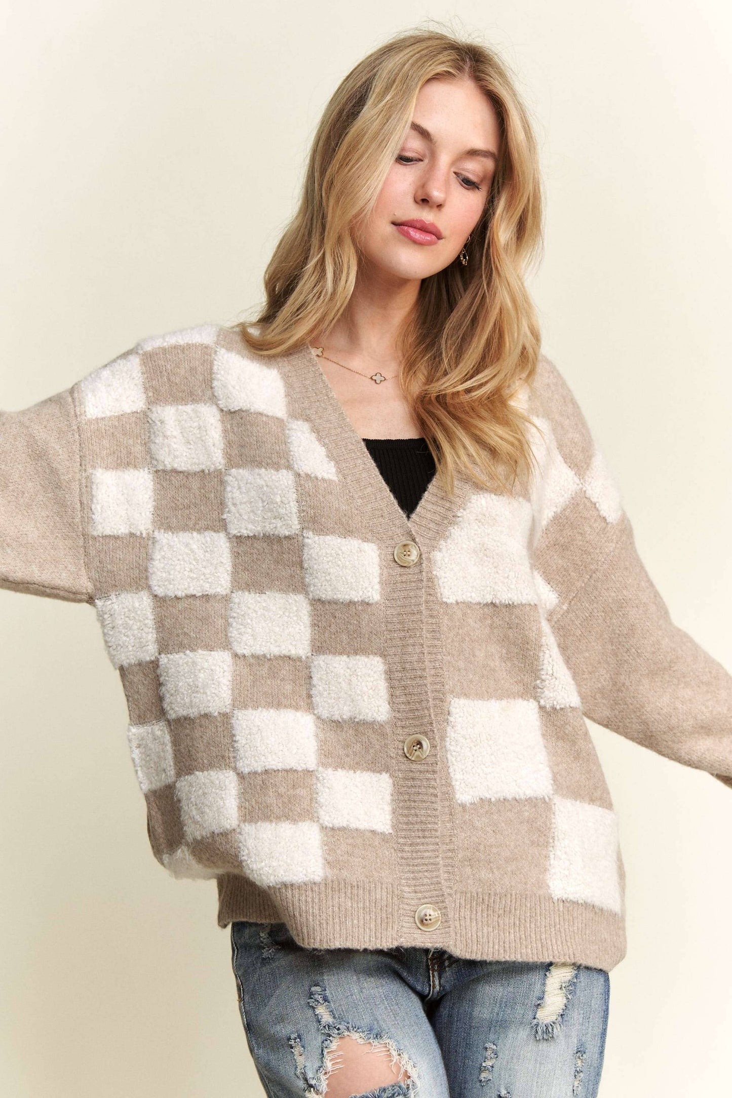 PUFF CHECKER SWEATER CARDIGAN