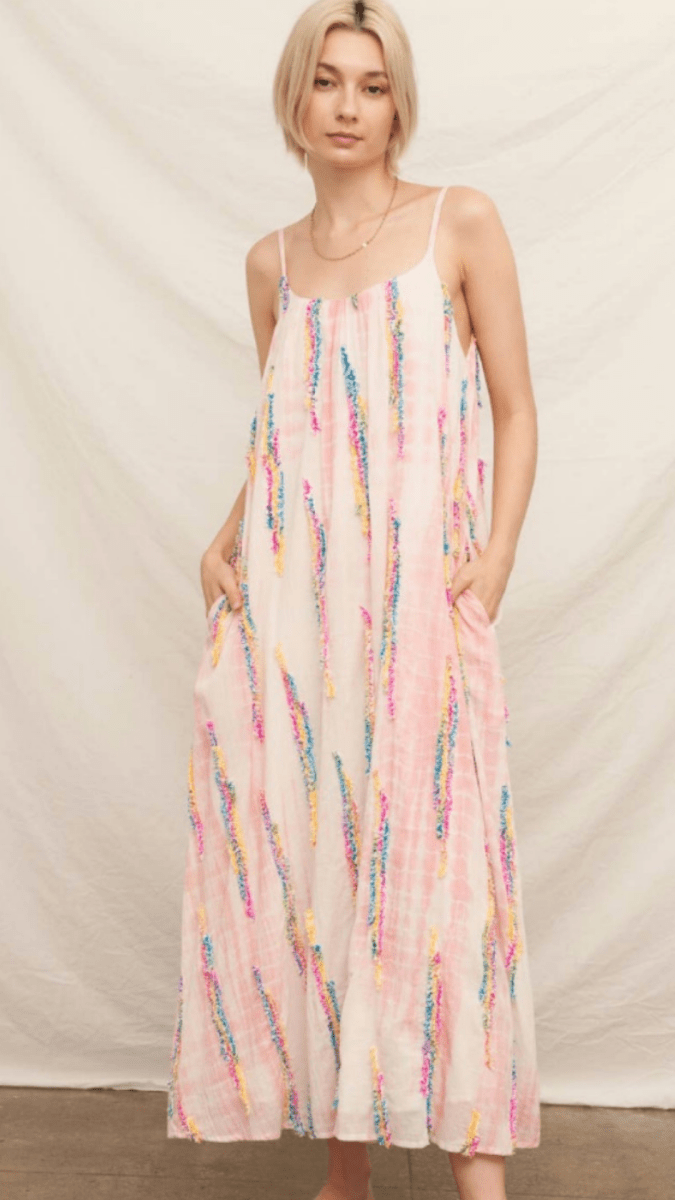 Tie-Dye Embroidered Maxi Dress Multicolor / M Tie-Dye Embroidered Maxi Dress Multicolor / M