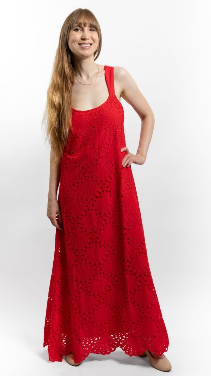 Cherry Red Embroidered Maxi Dress - U Pretty Things