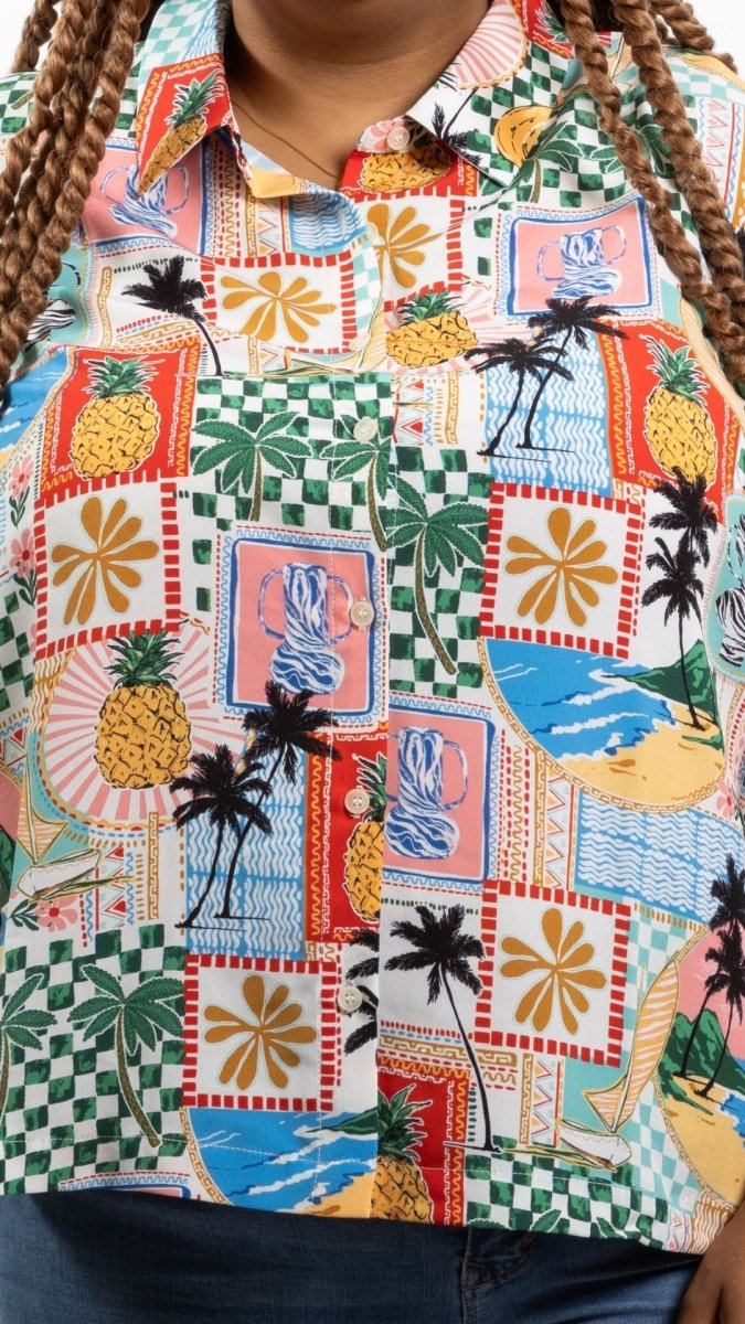 Vacation Print Button-Up Shirt - U Pretty Things