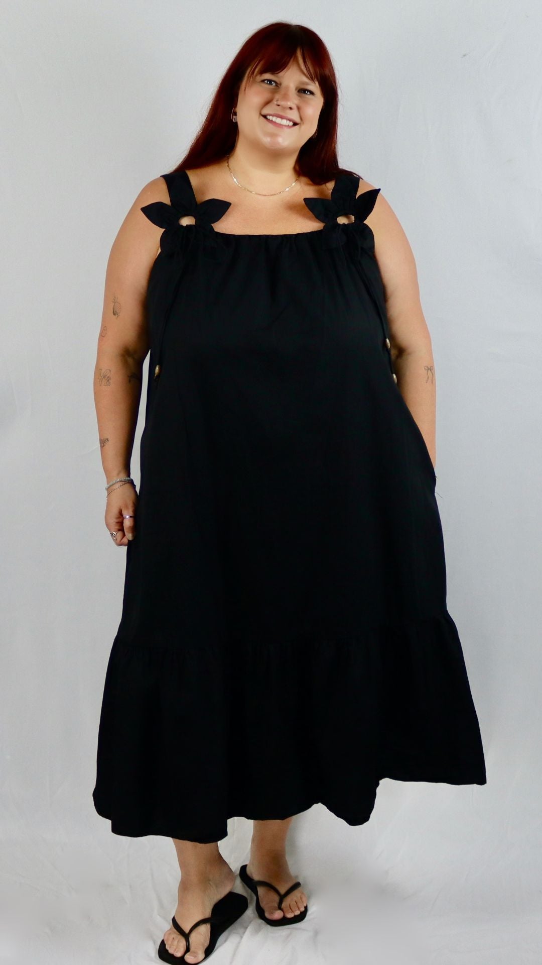 Flower Strap Poplin Dress