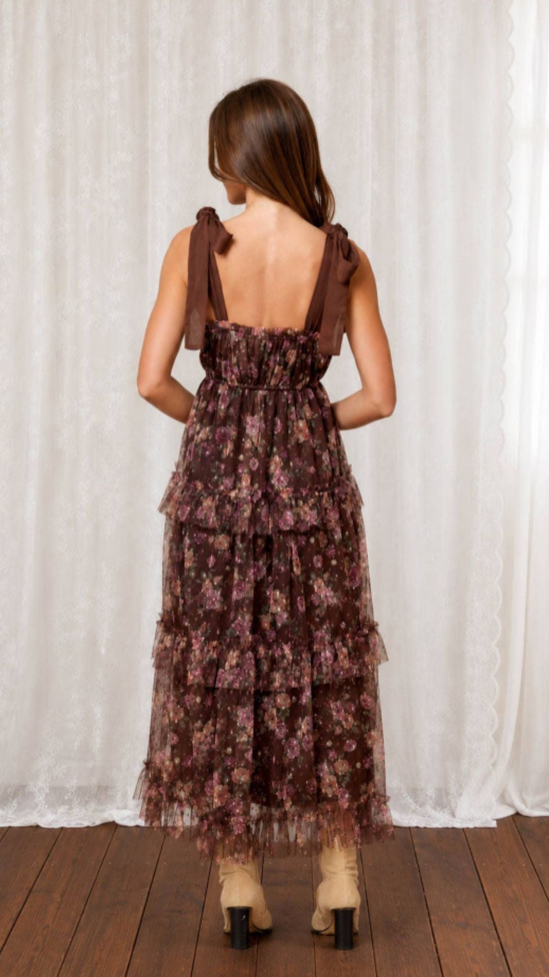 Cocoa Bloom Tiered Midi Dress