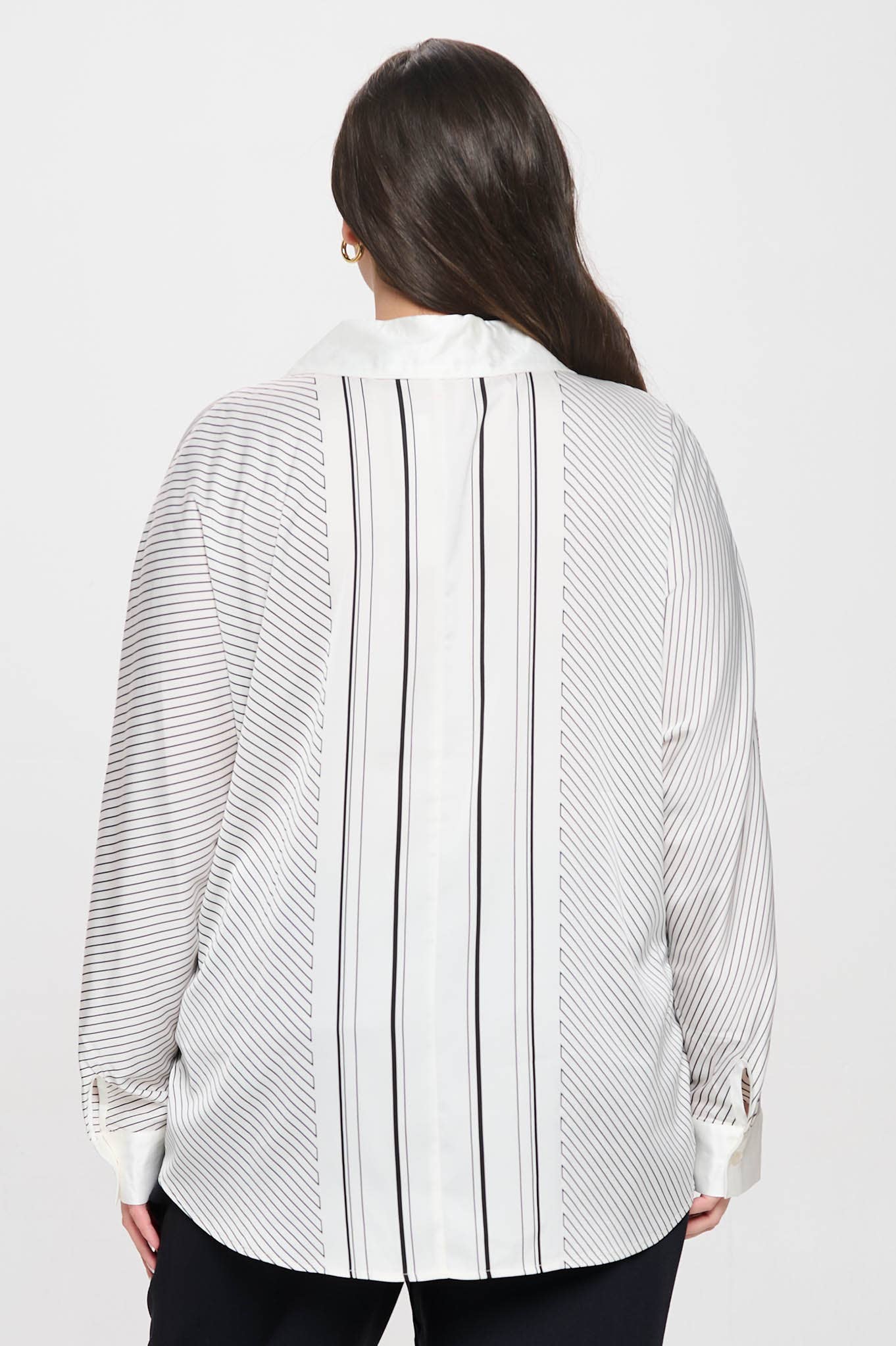 PLUS ASYMMETRICAL STRIPE COLLARED BUTTON DOWN