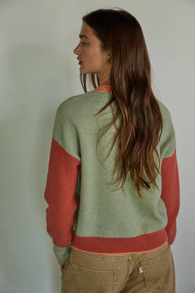 Mixed Color Round Neck Long Sleeve Top