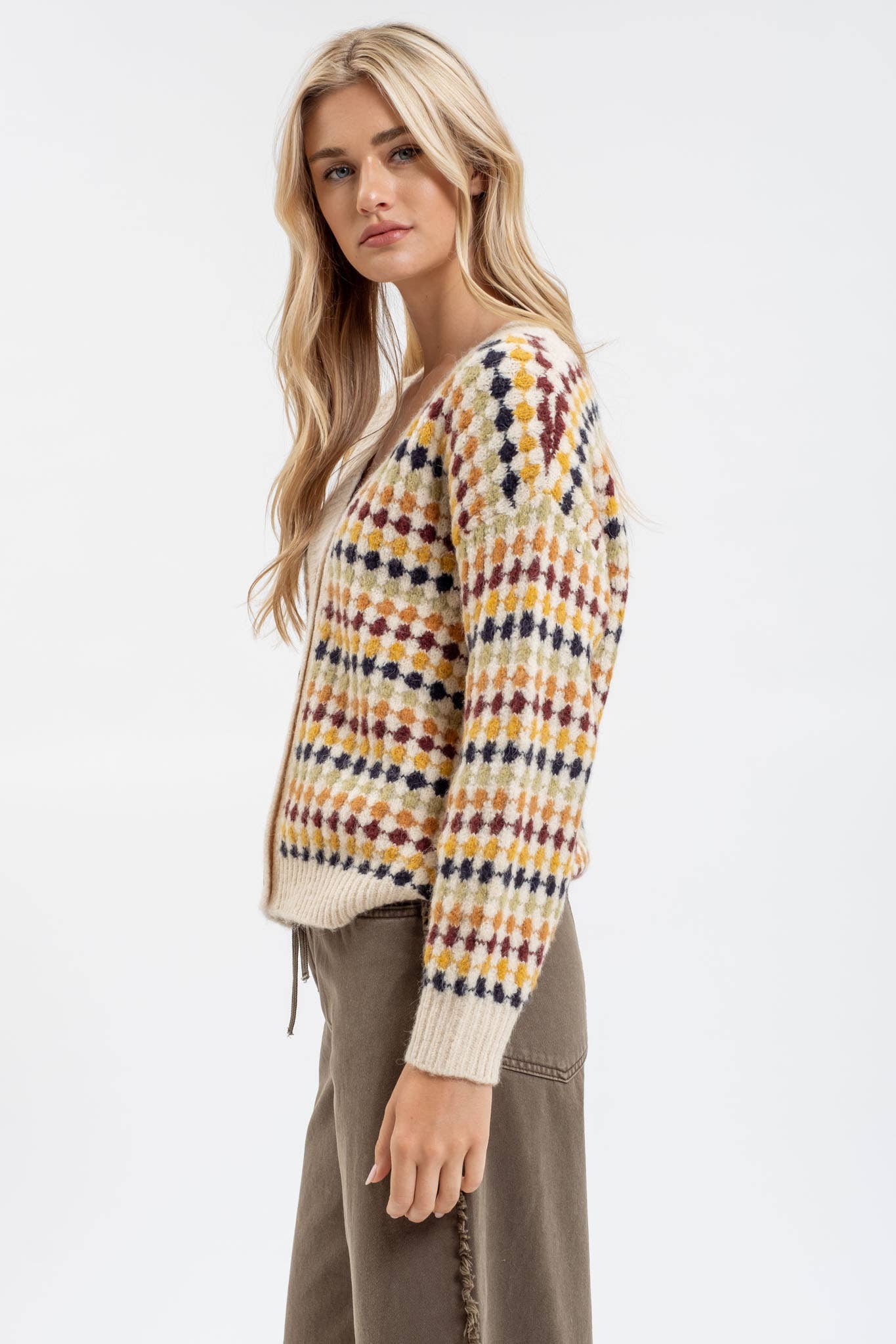 Multicolor oversized knit cardigan for relaxed, stylish wear