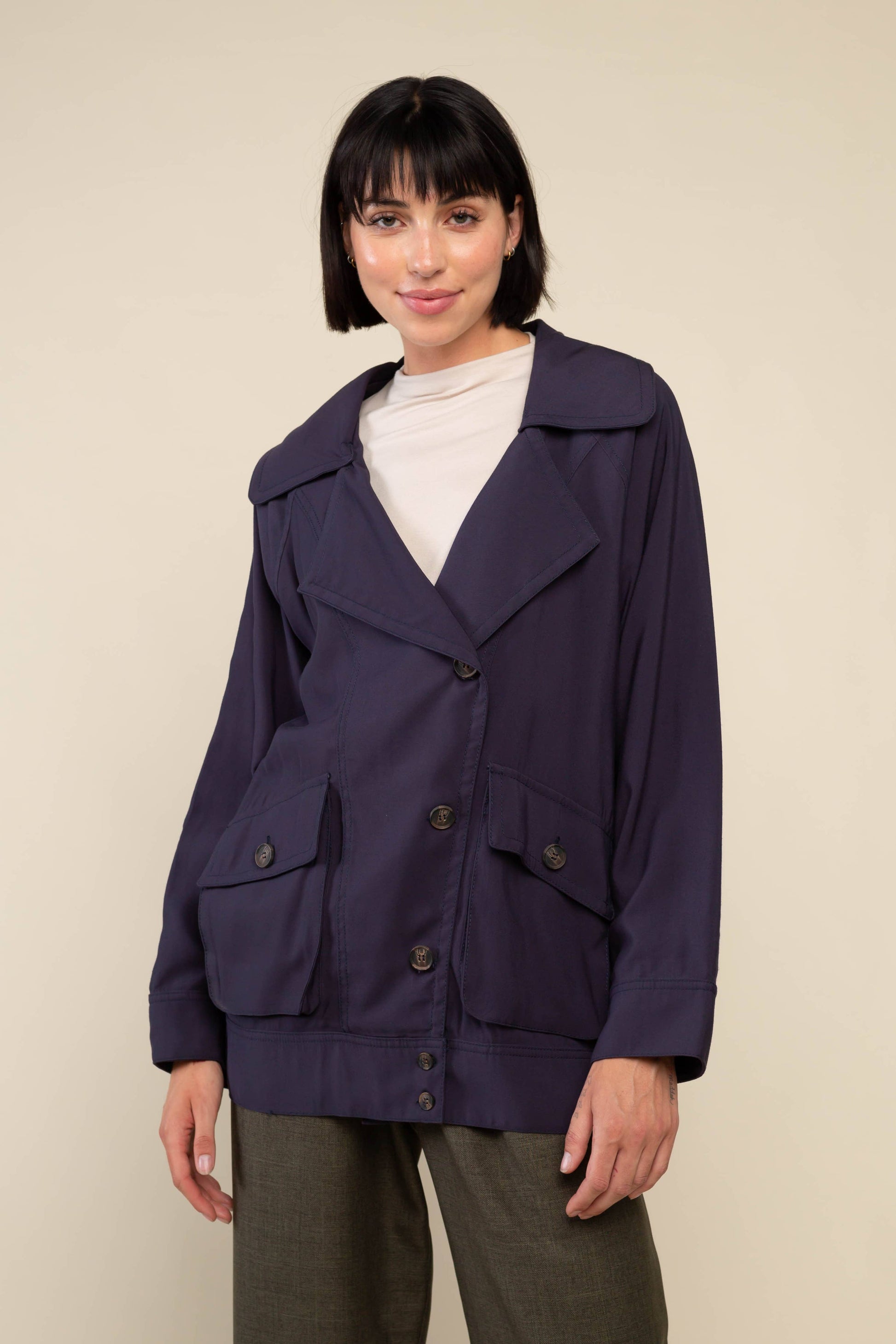 Classic Chelsea jacket for women’s outerwear and layering.