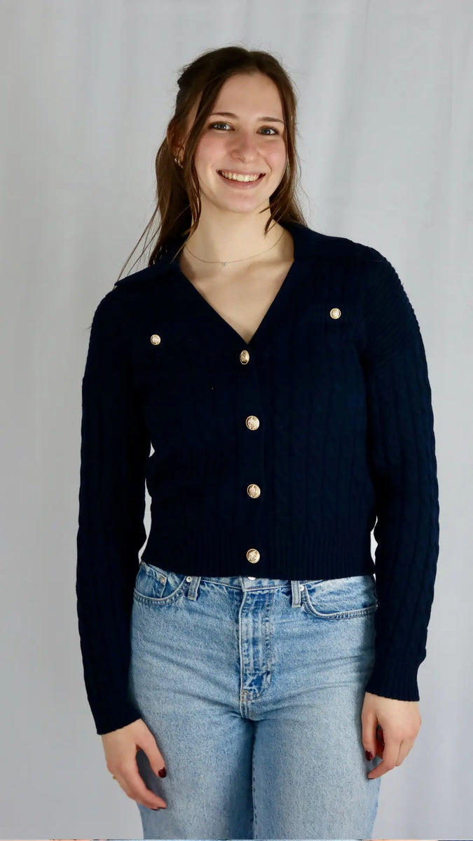 Navy & Nice Cable Knit Cardigan - U Pretty Things