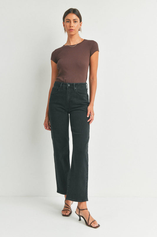 Black relaxed straight leg jeans for women with a classic fit