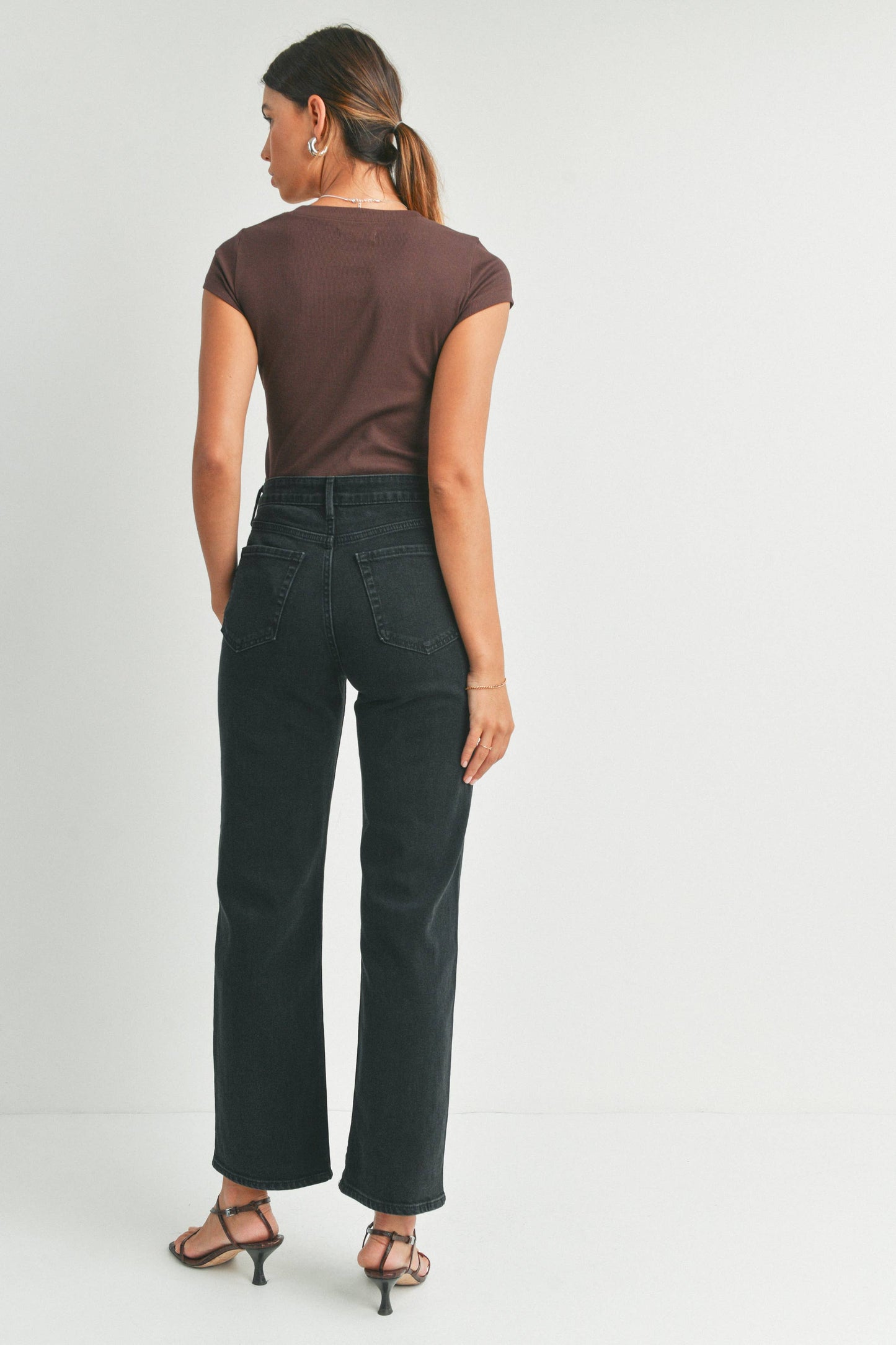 Black relaxed straight leg jeans for women with a classic fit