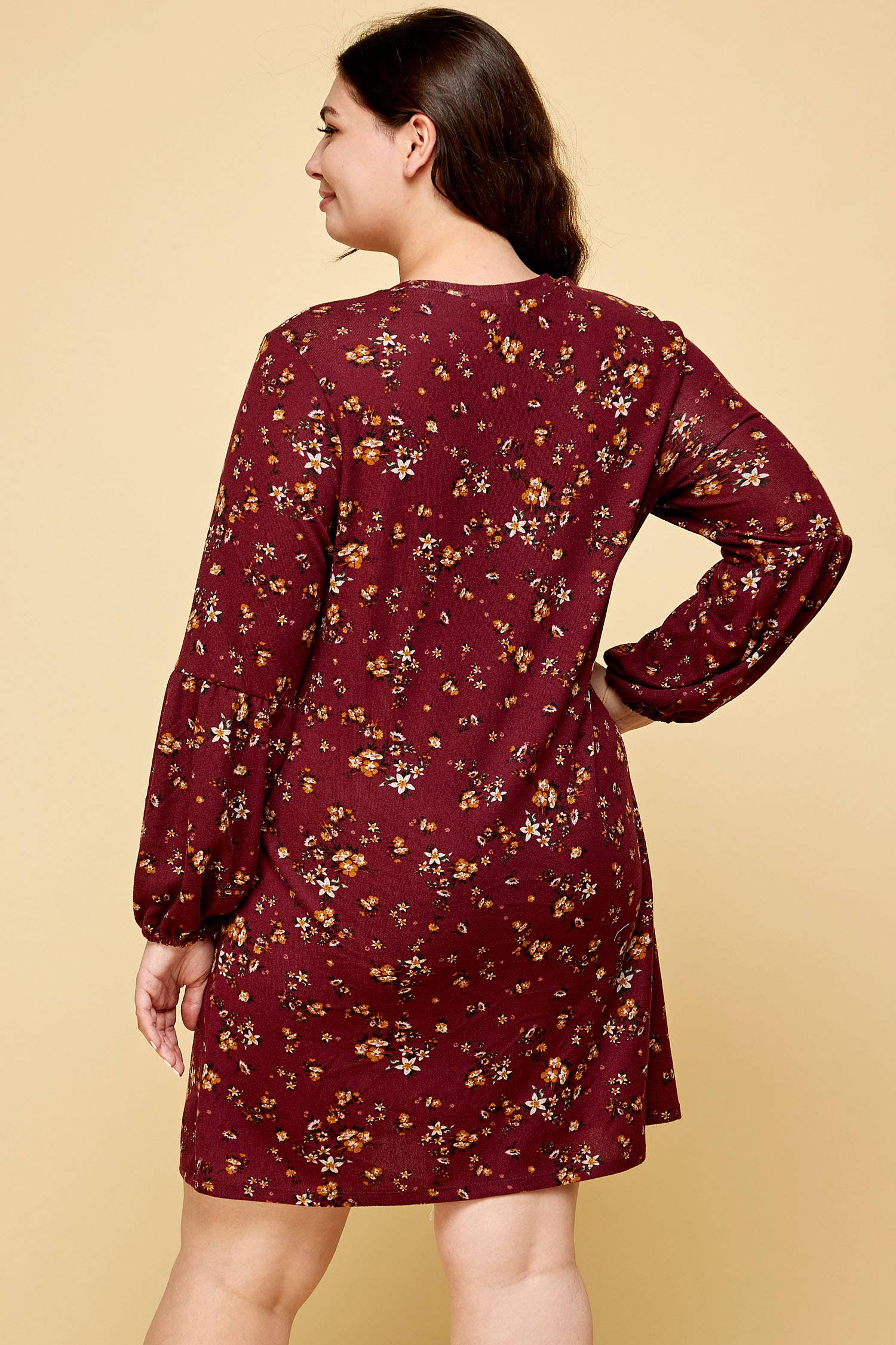 Plus size cozy floral sweater dress with relaxed fit