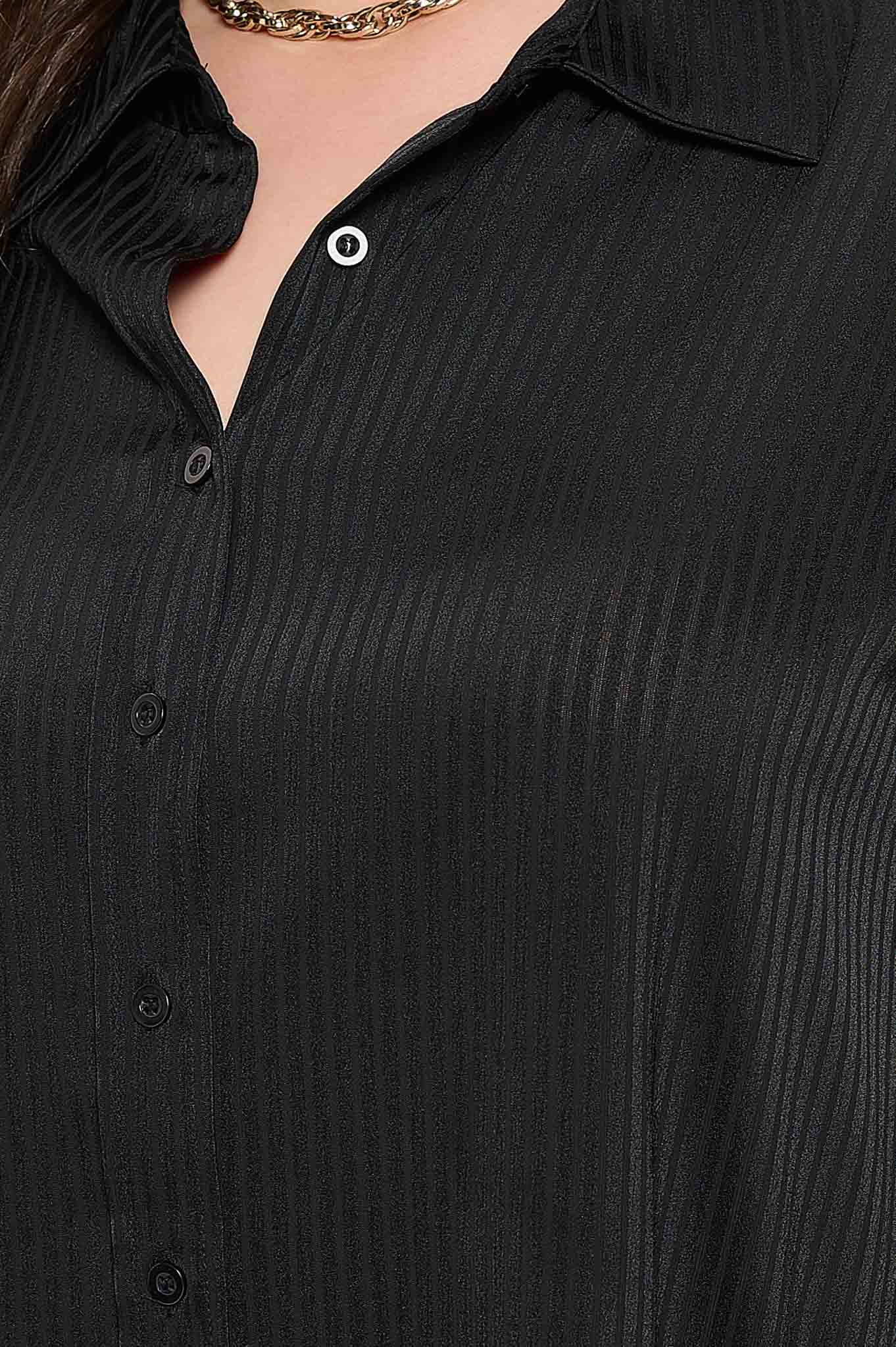 PLUS PINSTRIPE COLLARED LONG SLEEVE BUTTON DOWN