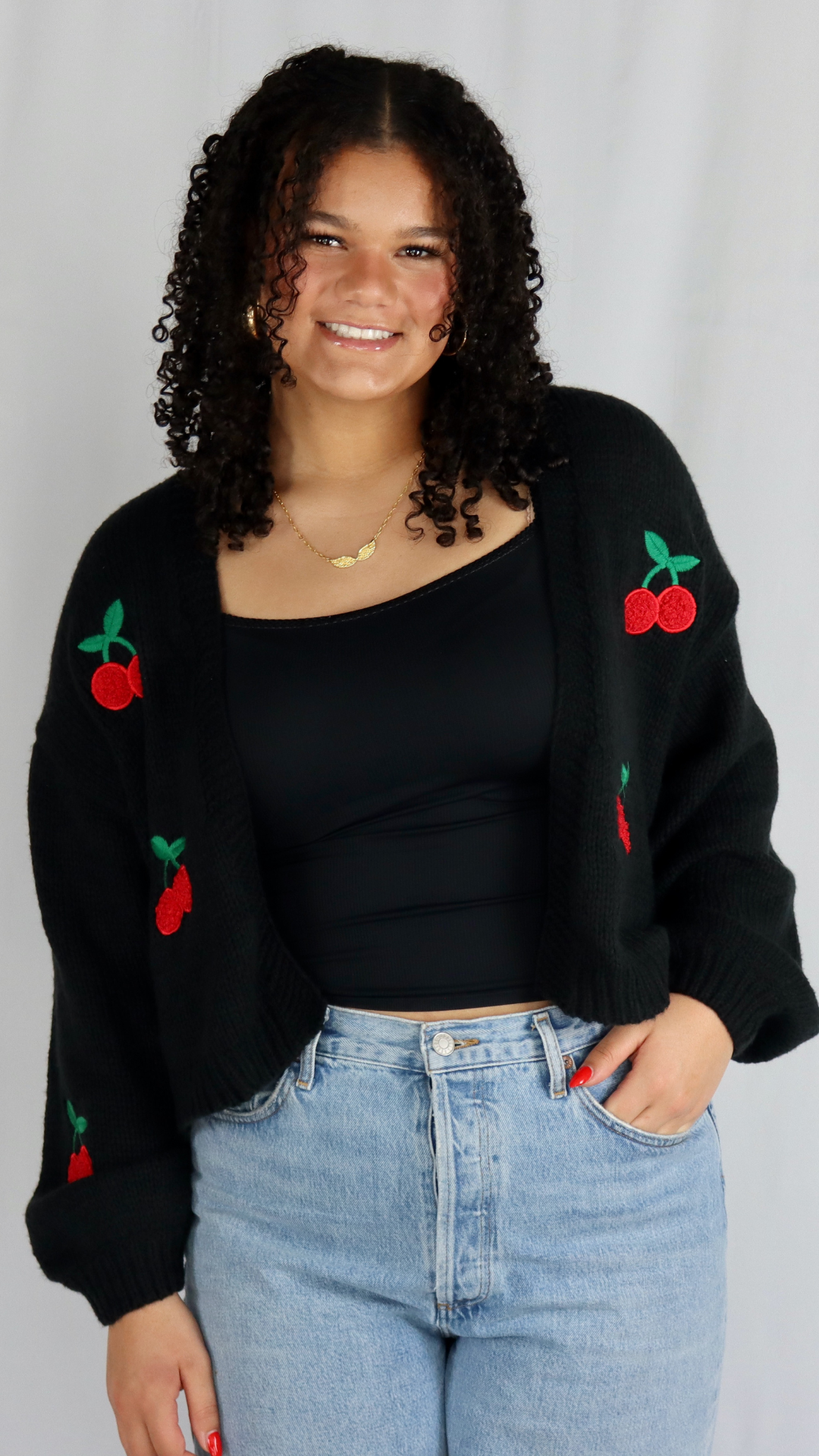 cherry printed cardigan 