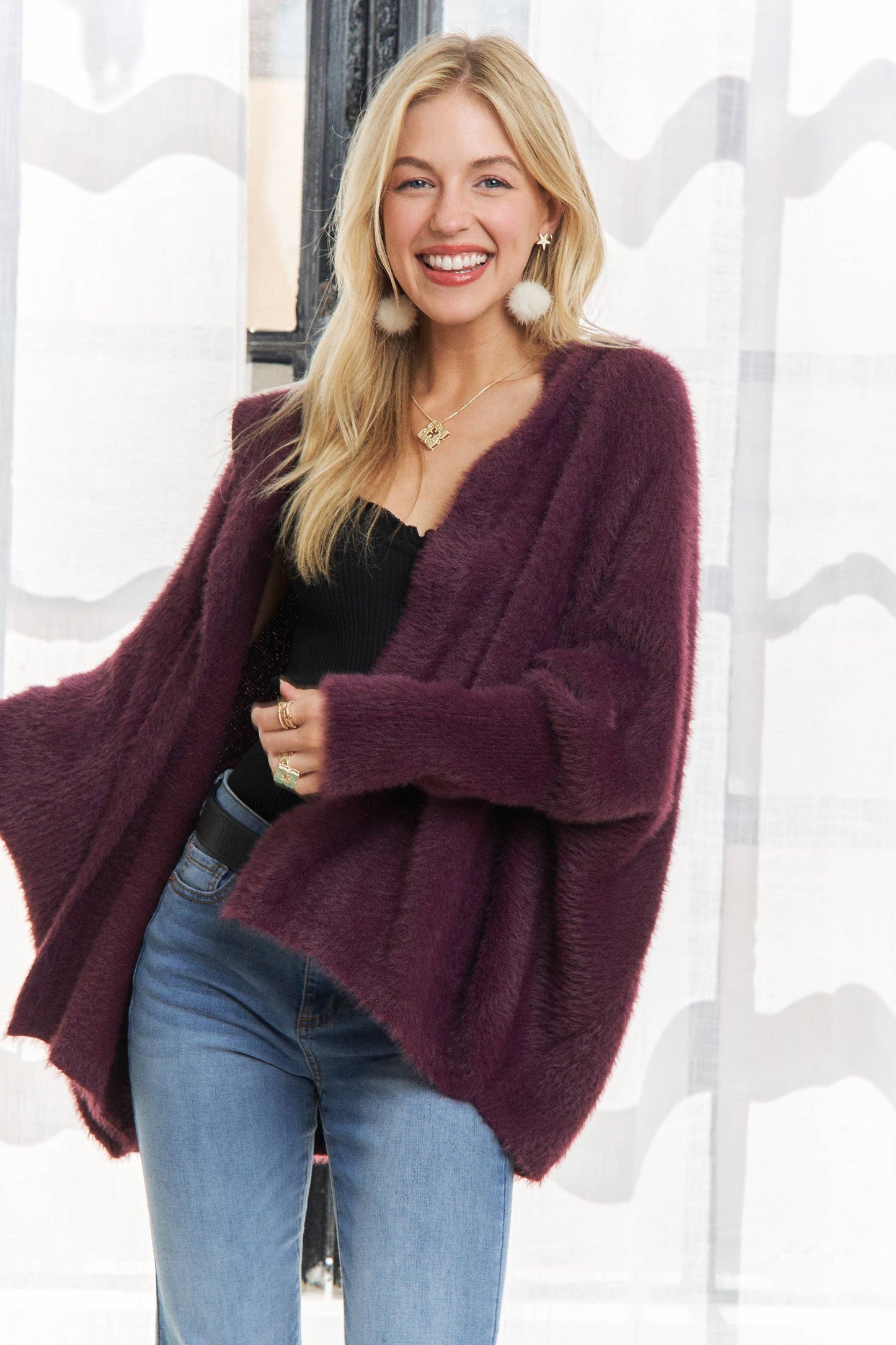 SOFT FUZZY SWEATER HOODIE CARDIGAN