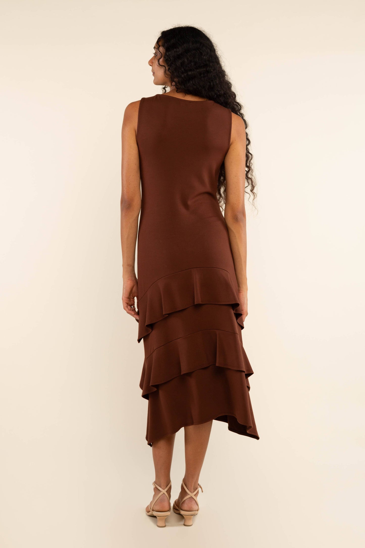 Feminine tiered ruffle dress with lightweight, flowy fabric