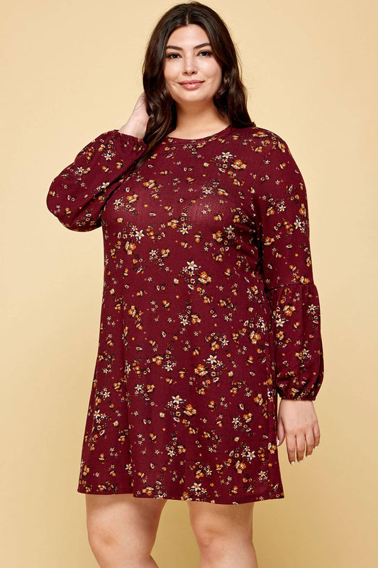 Plus size cozy floral sweater dress with relaxed fit