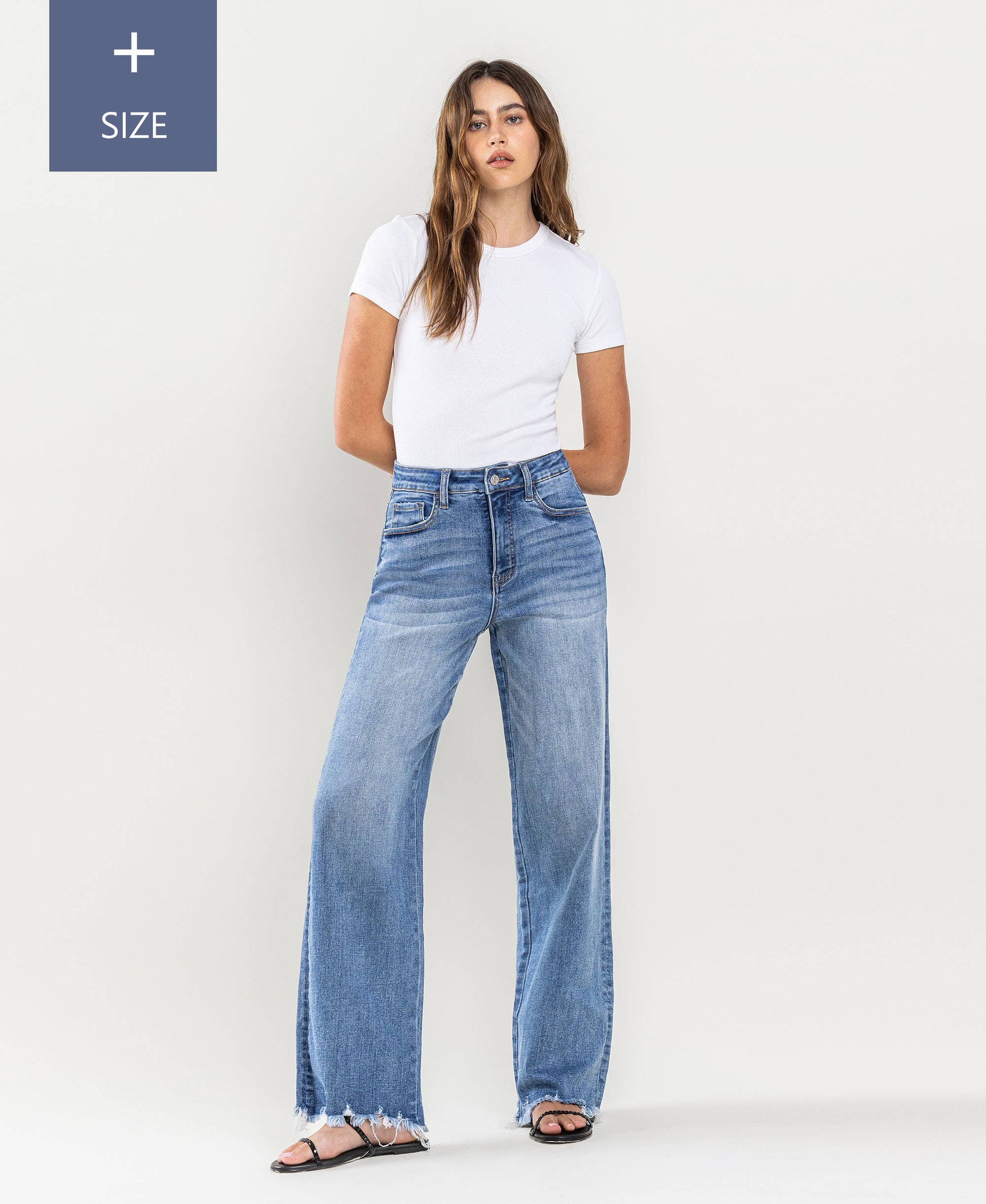 Plus size vintage high rise jeans with tummy control fit