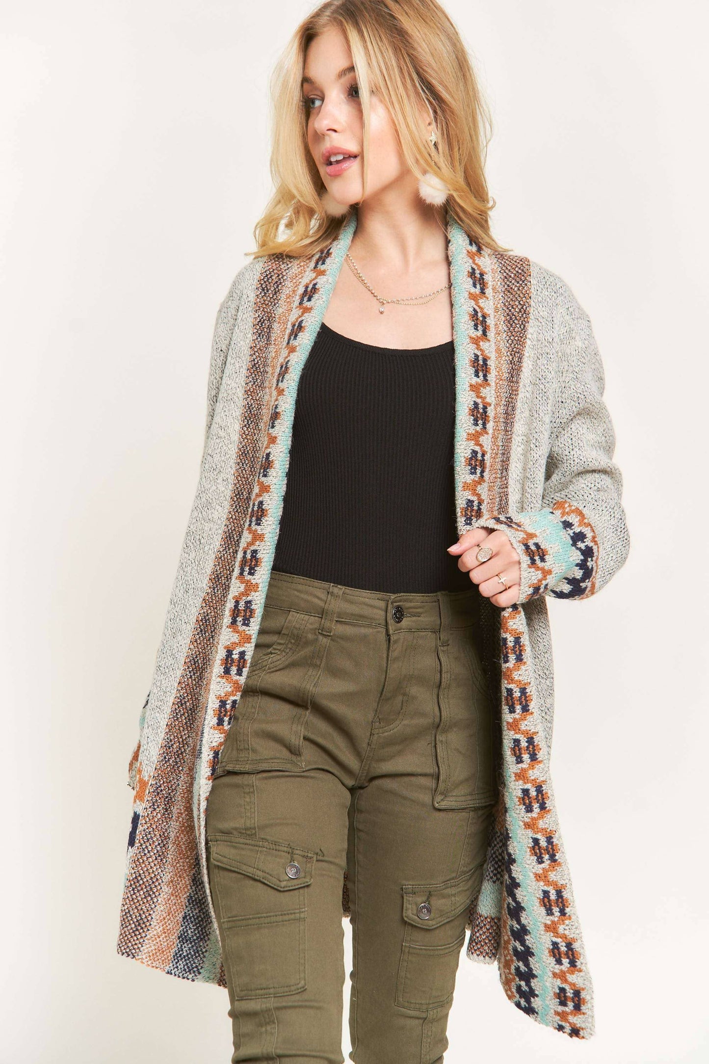 TRIBAL BORDER SWEATER CARDIGAN